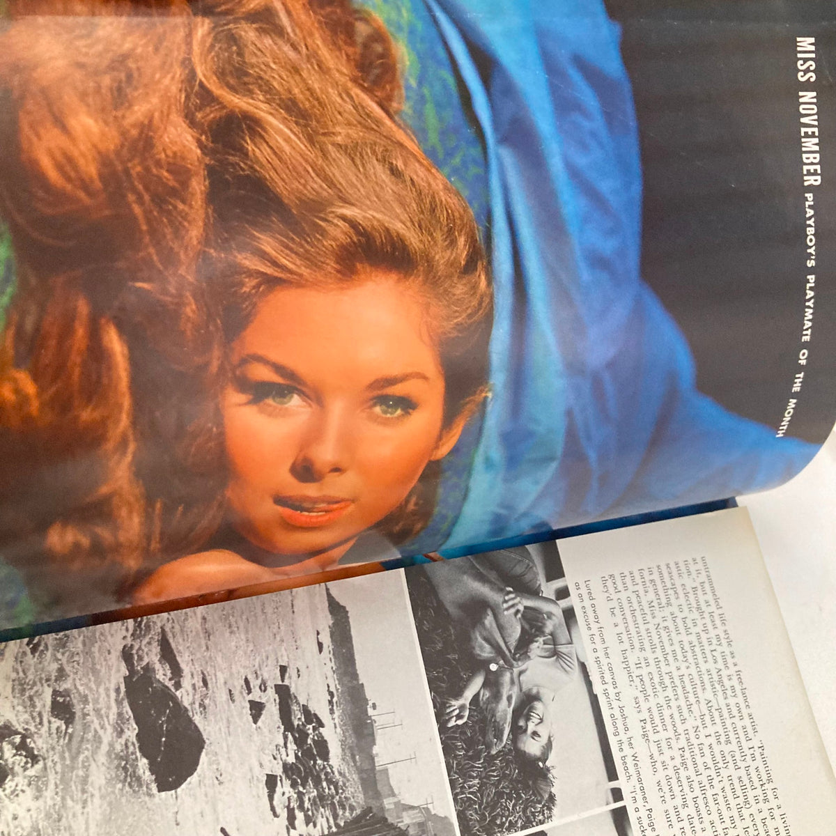 VTG Playboy Magazine November 1968 centerfold showing Miss November Paige Young with flowing hair, highlighting the magazine's vintage allure.