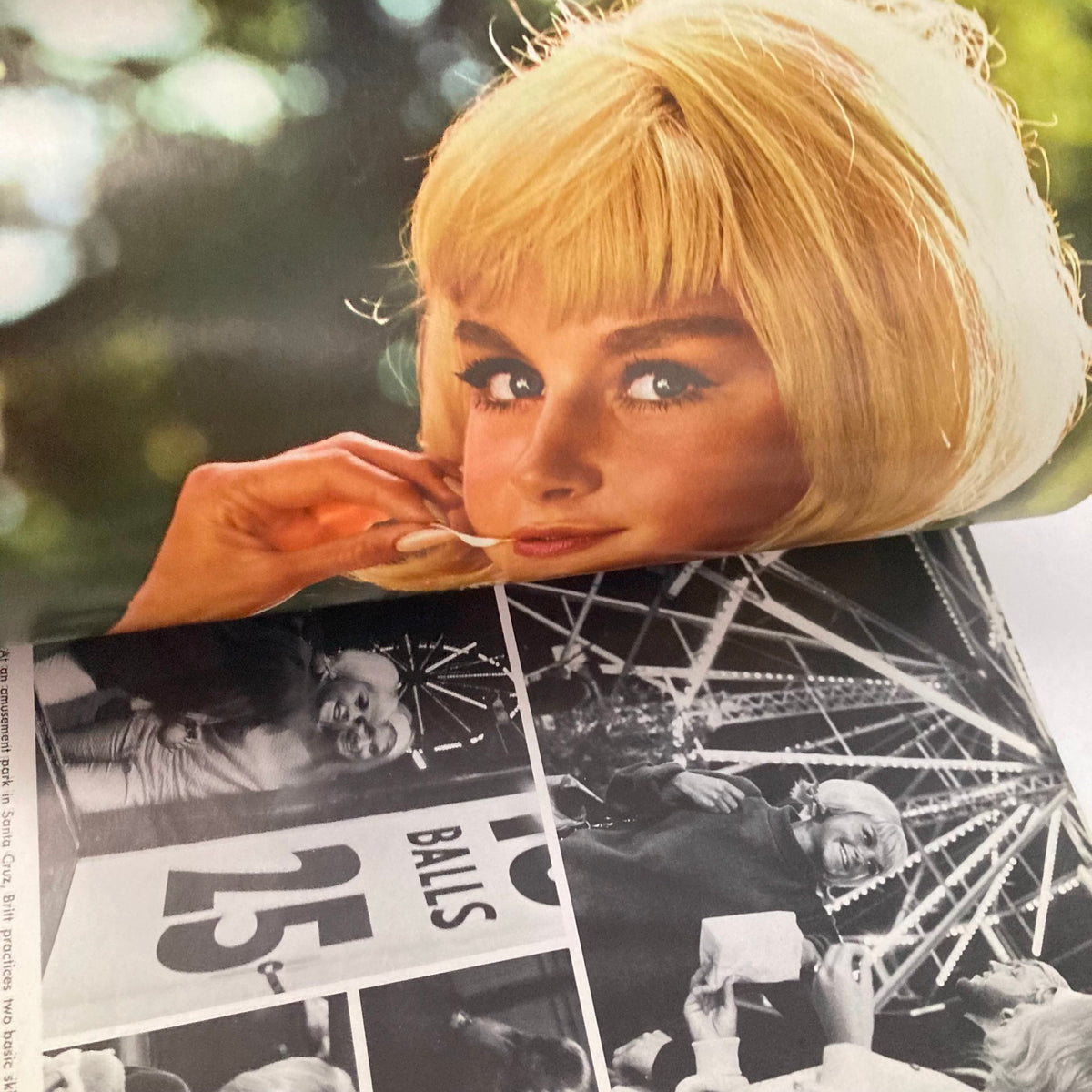 Interior image from VTG Playboy Magazine June 1968 with a close-up of a blonde model and black and white photos, showcasing the vintage photography style of the magazine.