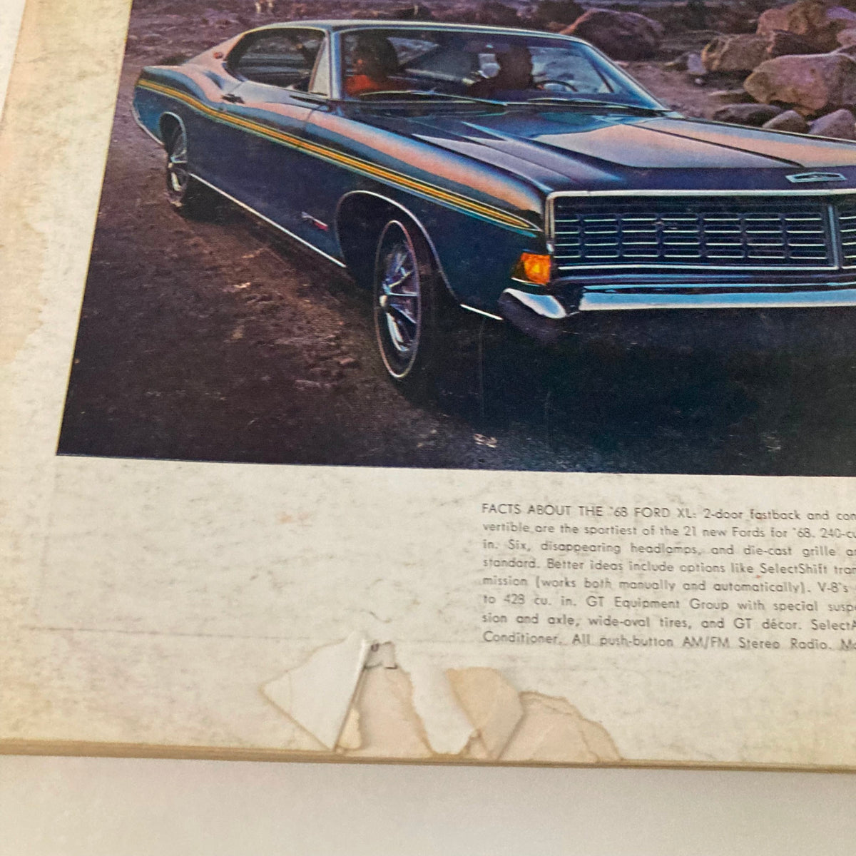 Detailed view of the VTG Playboy Magazine June 1968 back cover, highlighting the 1968 Ford XL car advertisement with design features and specifications.