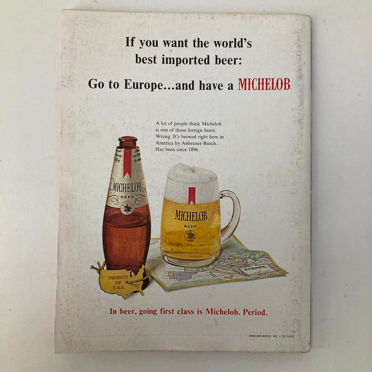 Back cover of VTG Playboy Magazine July 1968 featuring a vintage Michelob beer advertisement.