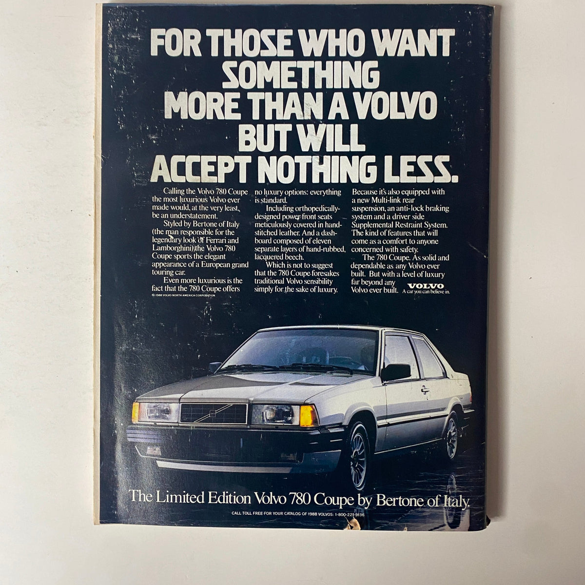 Ad for the Limited Edition Volvo 780 Coupe by Bertone of Italy, featured in Forbes Magazine May 30, 1988, highlighting luxury and design.
