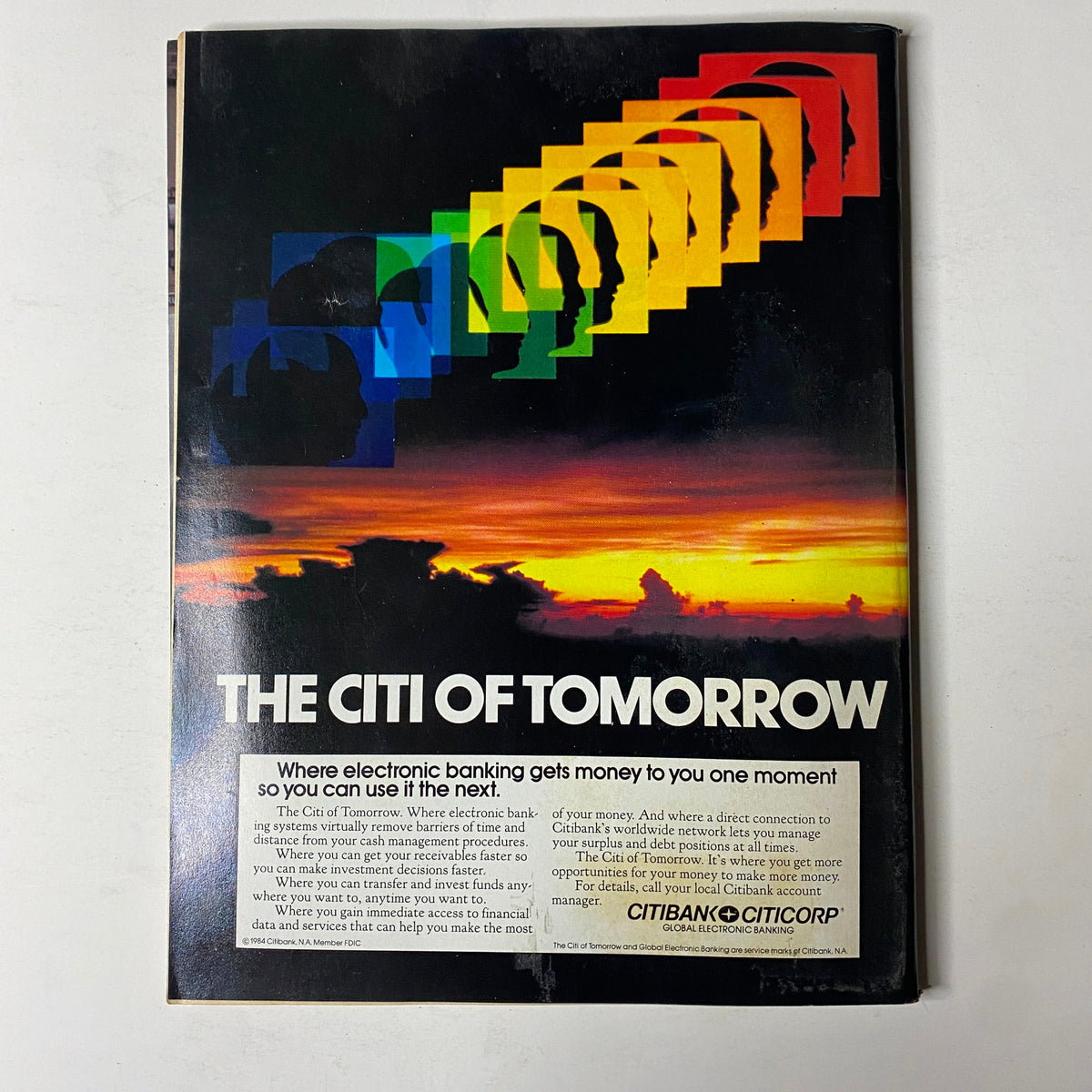 Back cover of Forbes Magazine, March 26, 1984, displaying an advertisement for Citibank, emphasizing electronic banking services.