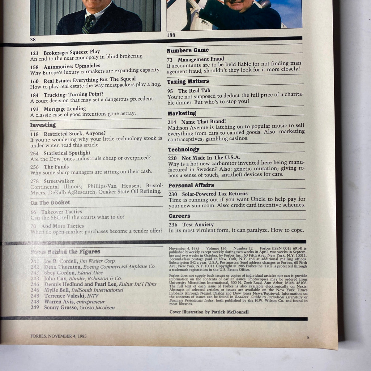 Another page from Forbes Magazine, November 4, 1985, showing additional articles and sections, emphasizing the detailed business insights of the time.