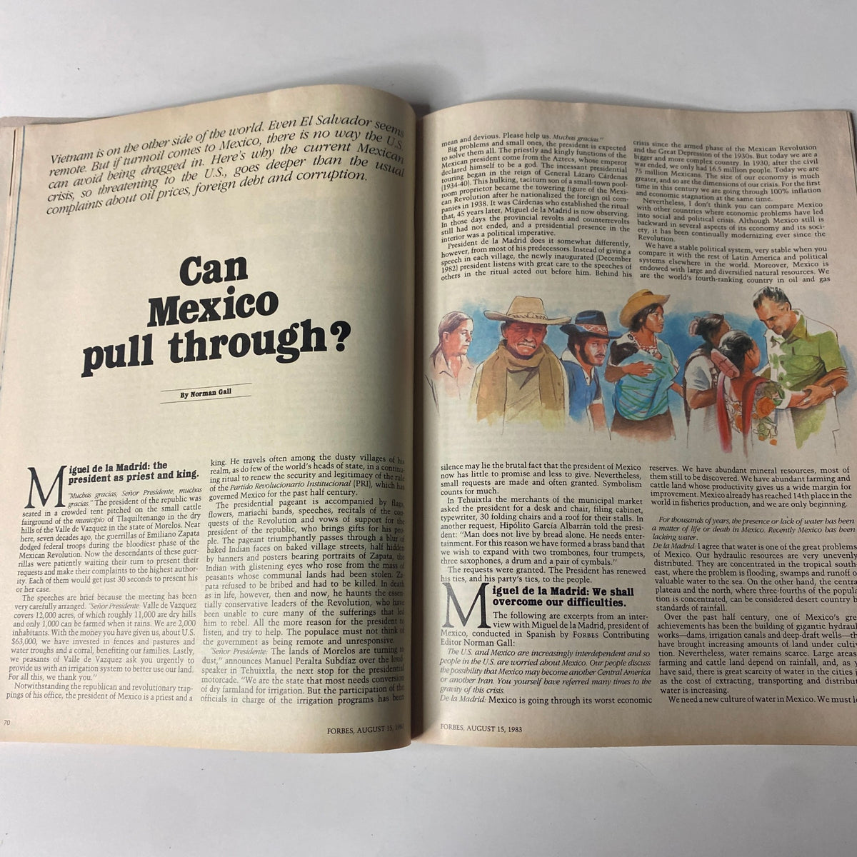 Featured article from Forbes Magazine, August 15, 1983, titled 'Can Mexico Pull Through?' discussing Mexico's economic crisis and political context.