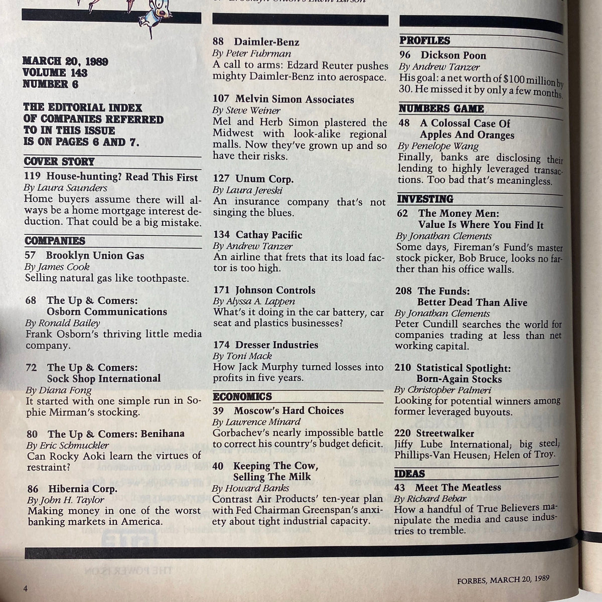 Forbes Magazine March 20, 1989 cover featuring the article 'House-hunting? Read This First.' This vintage issue explores the mortgage interest deduction.