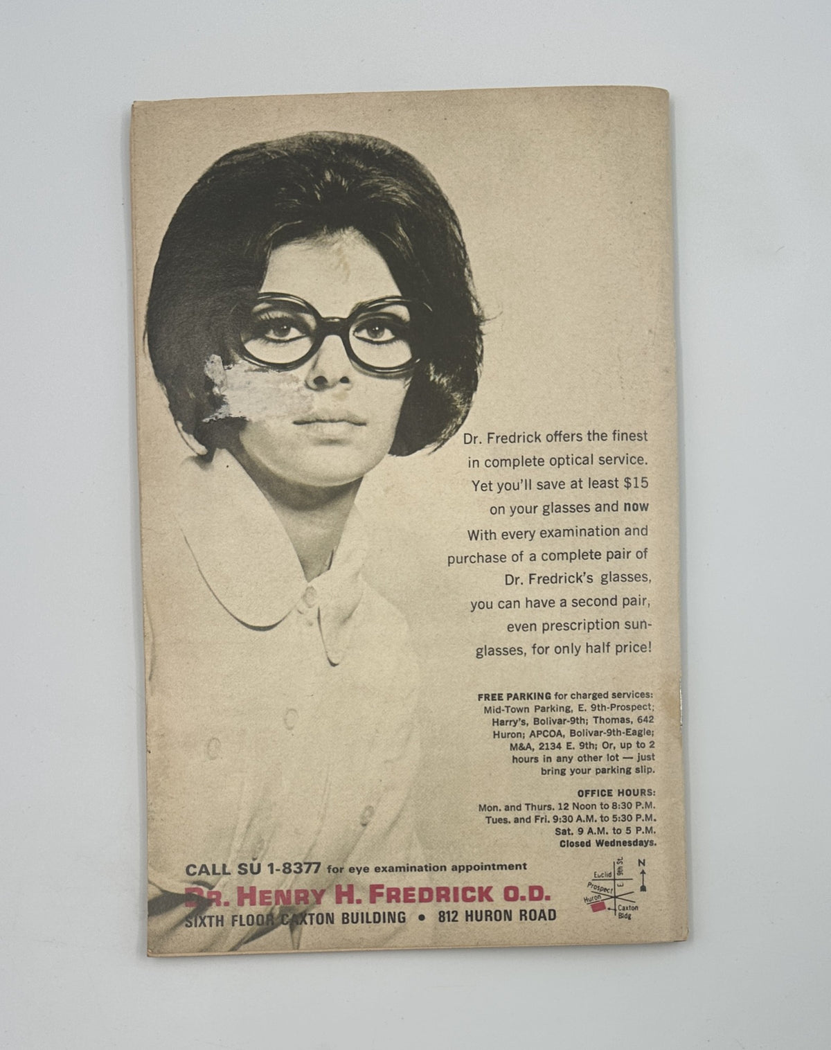 Advertisement for Dr. Henry H. Fredrick O.D. in The Cleveland Press TV Showtime Magazine September 26, 1969, promoting eye examination services and eyewear discounts.
