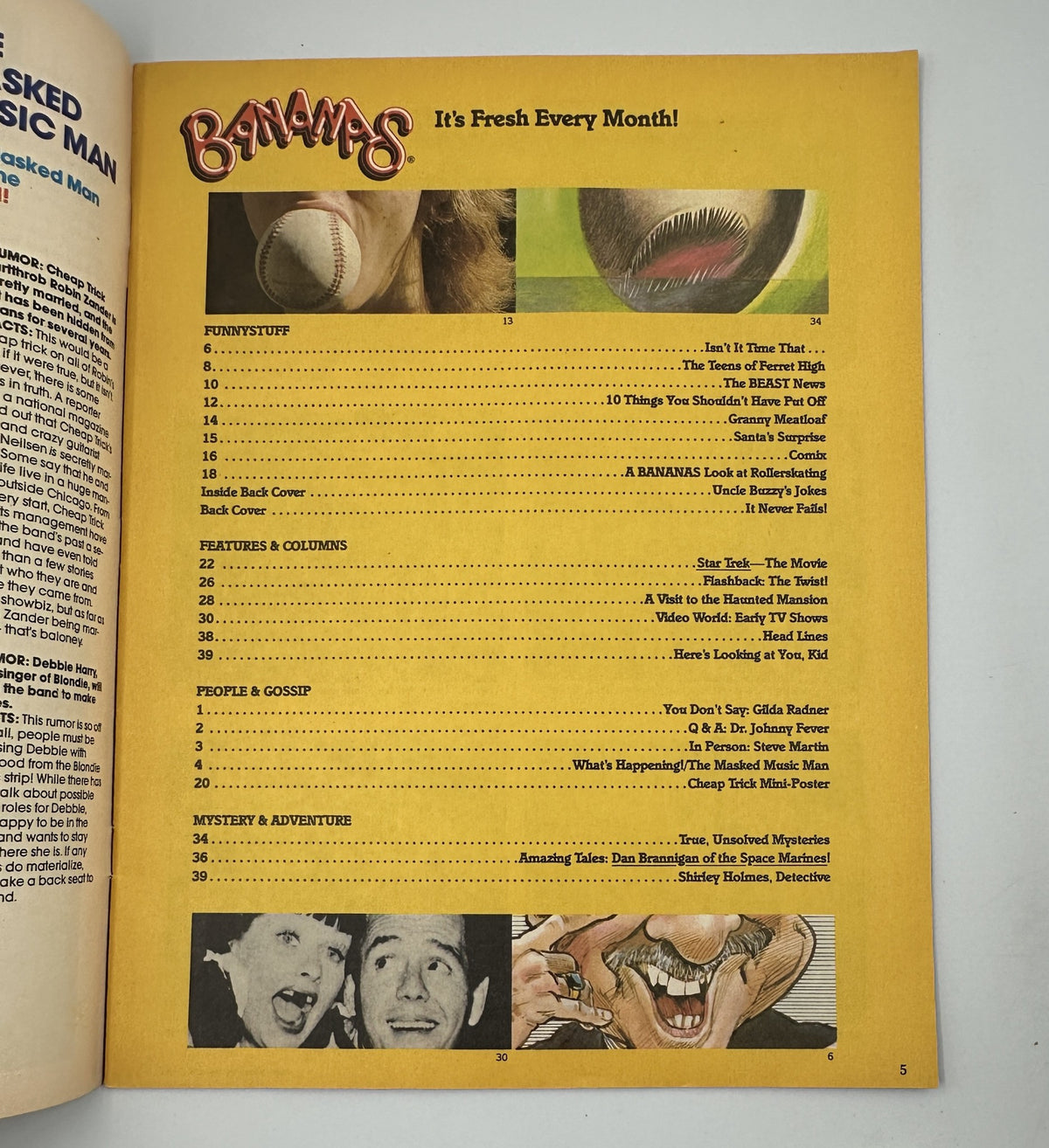 Bananas Magazine No. 33 Star Trek The Movie Cover featuring the Table of Contents section highlighting funny content and features.