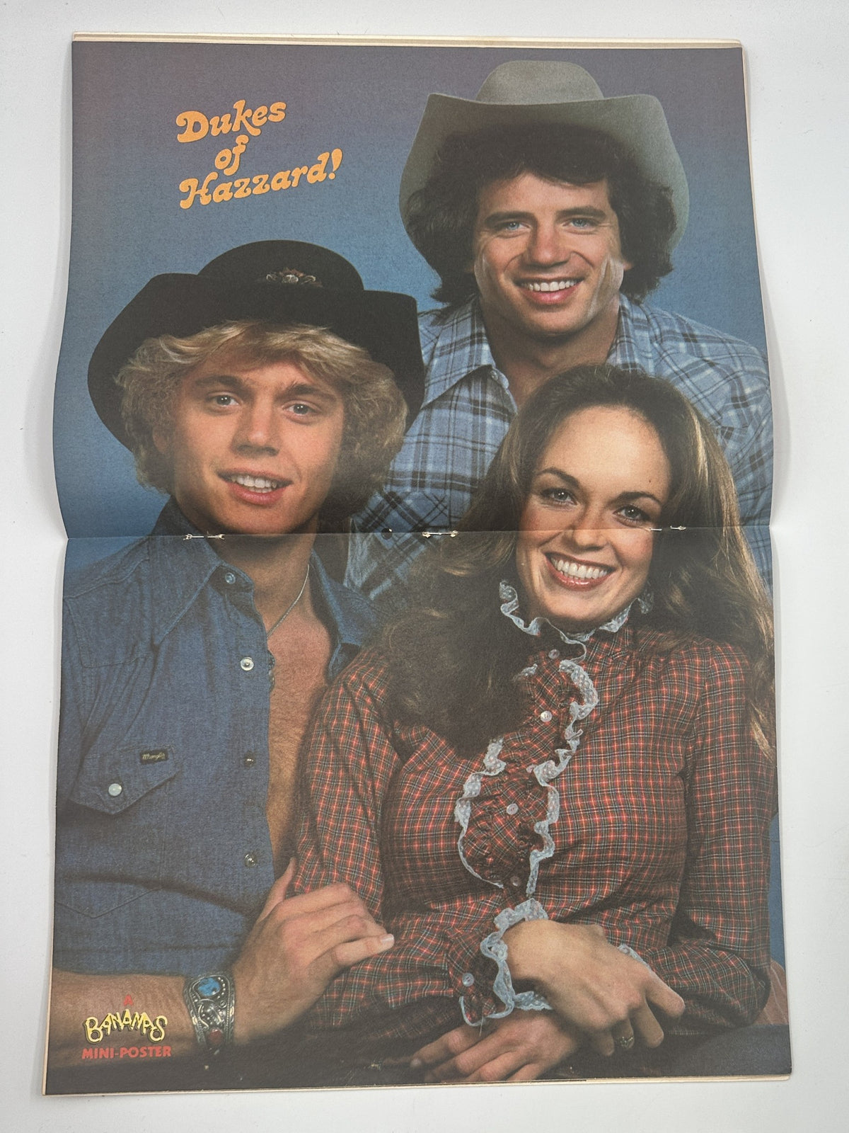 Mini-poster from Bananas Magazine No. 32 featuring characters from The Dukes of Hazzard, showcasing the cast in a playful pose.