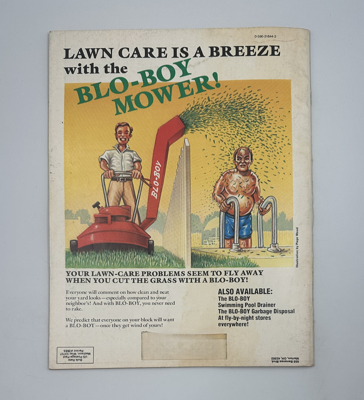 Advertisement page from Bananas Magazine No. 39 promoting the BLO-BOY lawn mower.