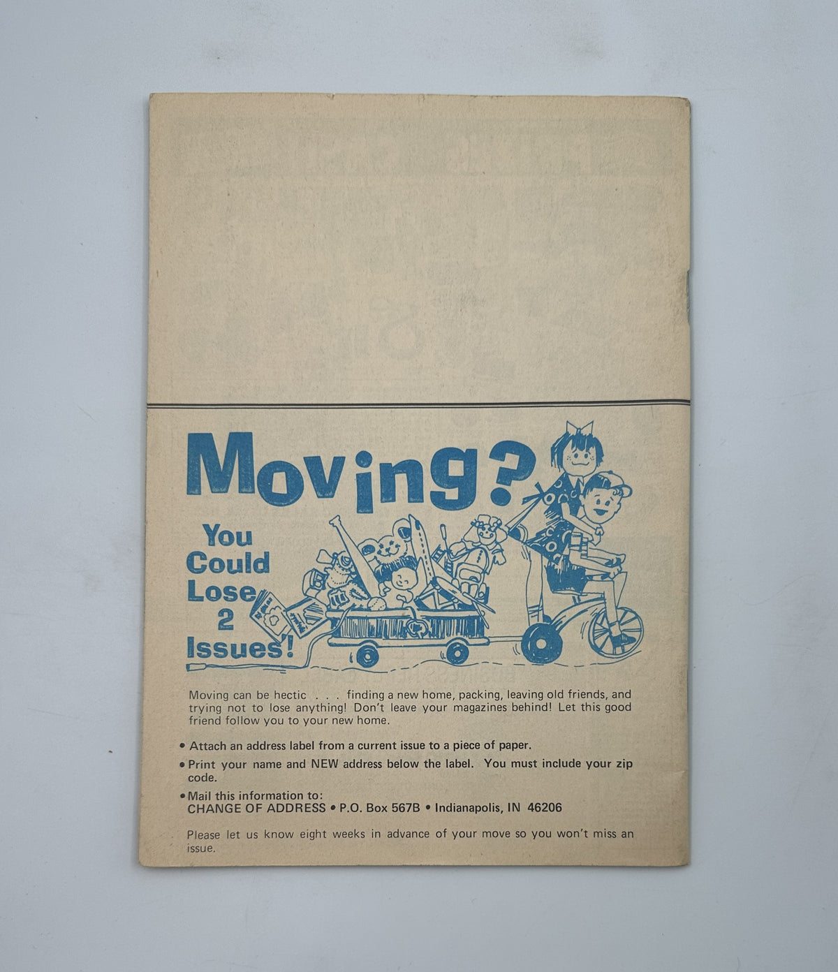 Back cover of Jack and Jill Magazine, June/July 1980, with a message about address changes for subscribers.