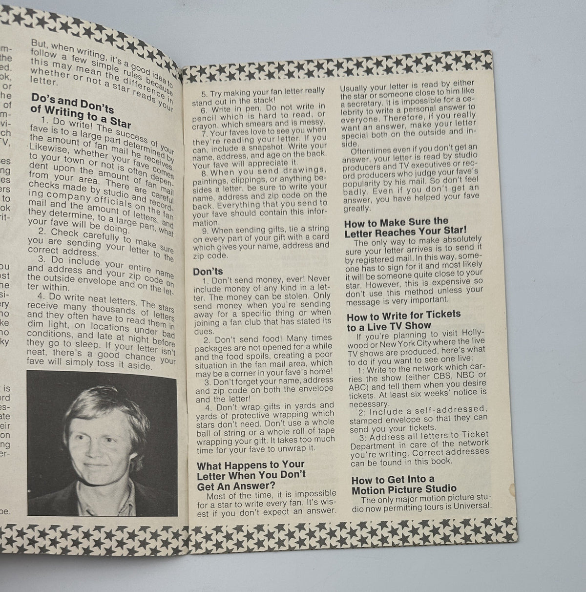 Guidelines from the Star Address Book on writing fan letters to celebrities, including tips and etiquette for successful communication.