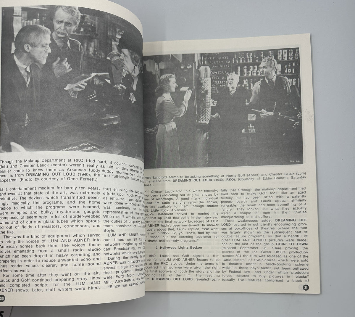 Another interior page of The World of Yesterday Magazine, February 1979, featuring a detailed article on movie production with corresponding visuals.