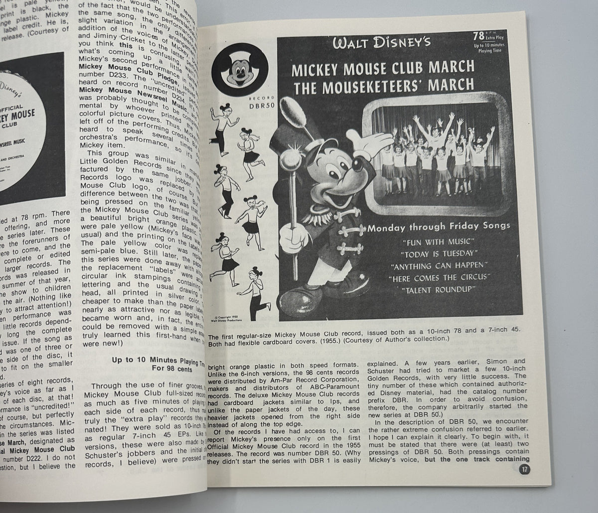 Page from The World of Yesterday Magazine April 1979 featuring Walt Disney's Mickey Mouse Club March, illustrating Mickey Mouse along with the lyric 'Mickey Mouse Club March'.