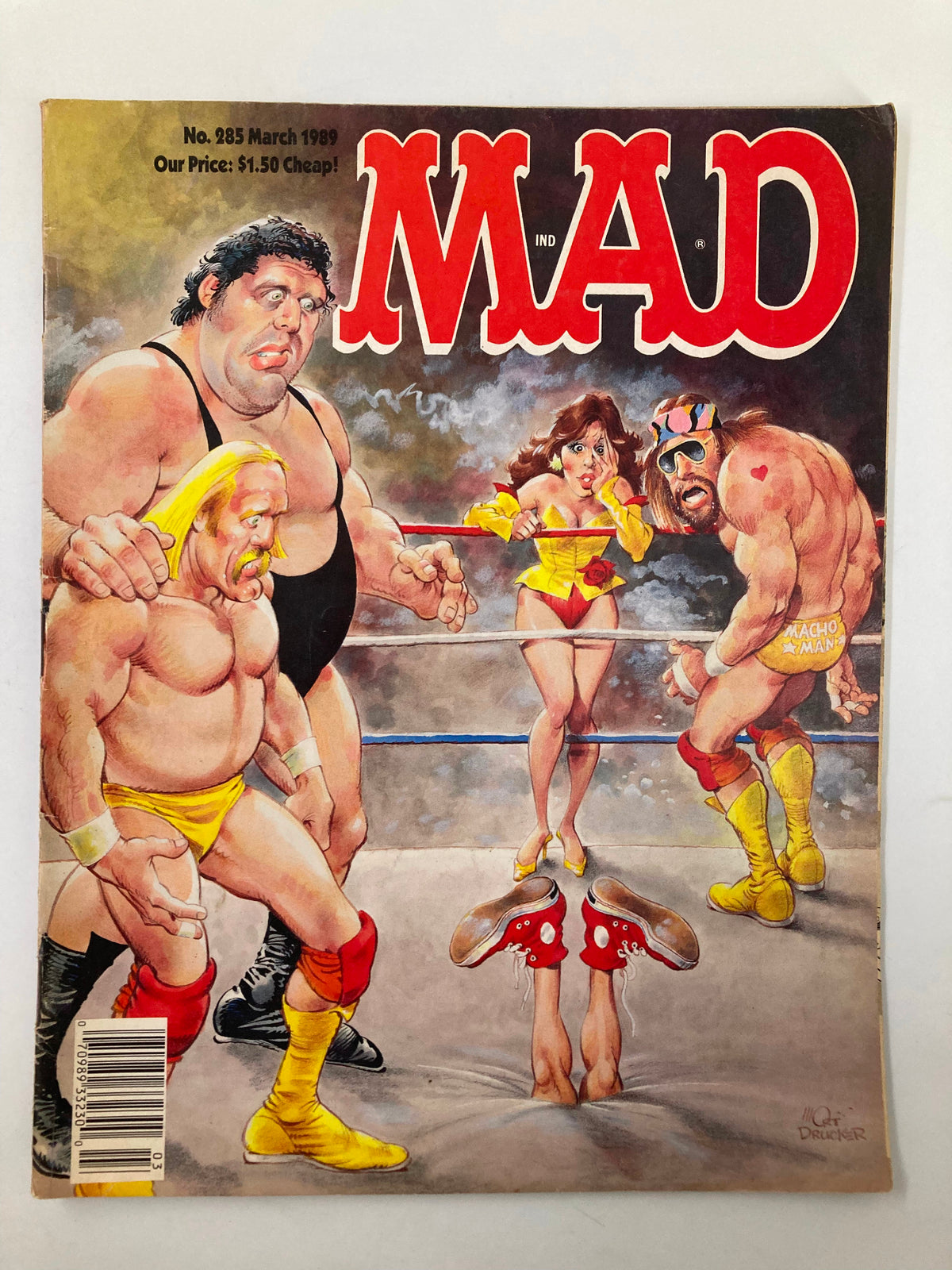 Cover of Mad Magazine No. 289 from March 1989 featuring iconic wrestling stars Andre The Giant and Hulk Hogan, showcasing humorous artwork and vintage pop culture elements.