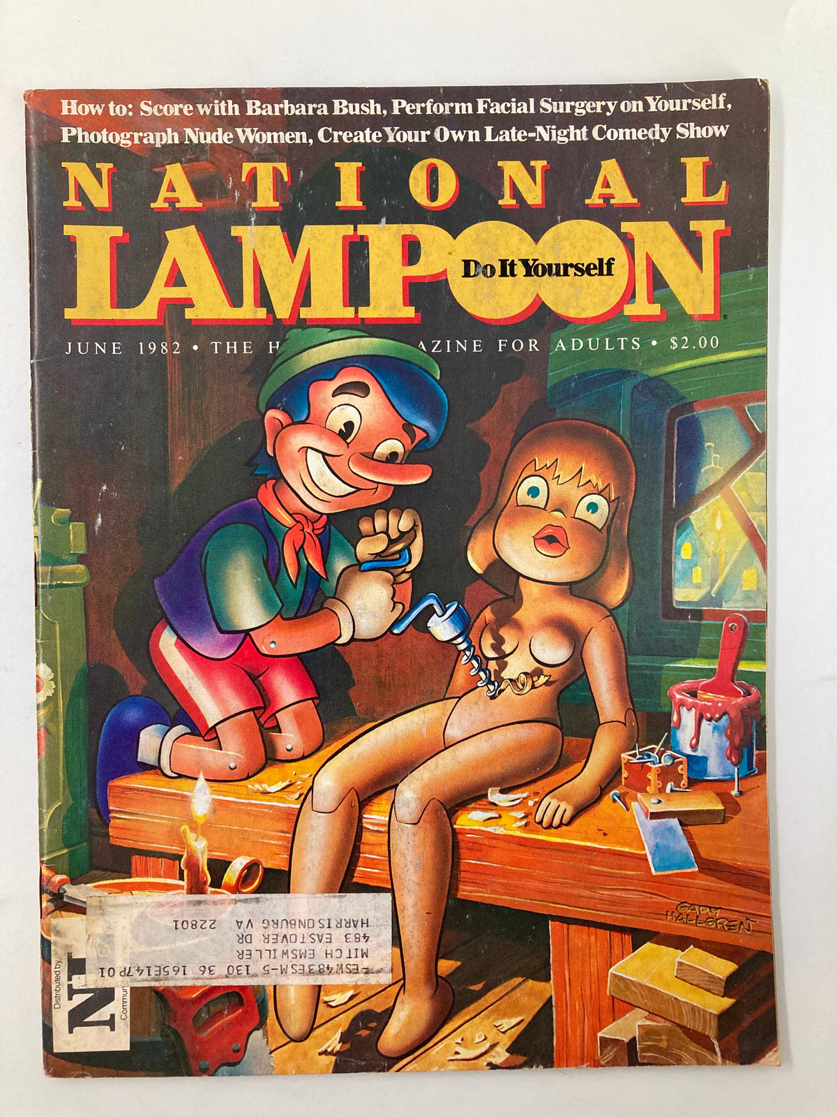 Cover of National Lampoon Humor Magazine from June 1982, featuring a humorous illustration related to the article 'How to Score with Barbara Bush,' showcasing colorful artwork and nostalgic 80s design.