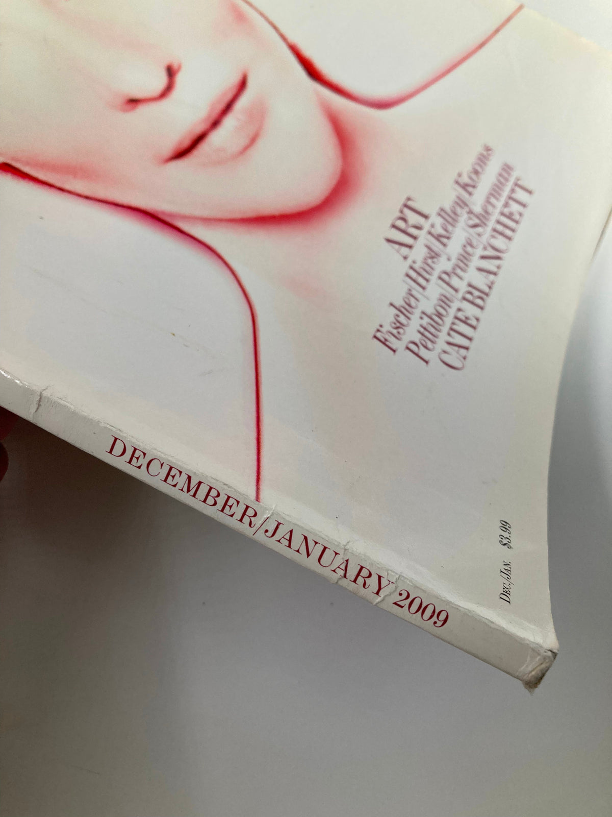 Side view of the December 2008 Interview Magazine featuring Cate Blanchett, showing publication date and details of the magazine's condition.