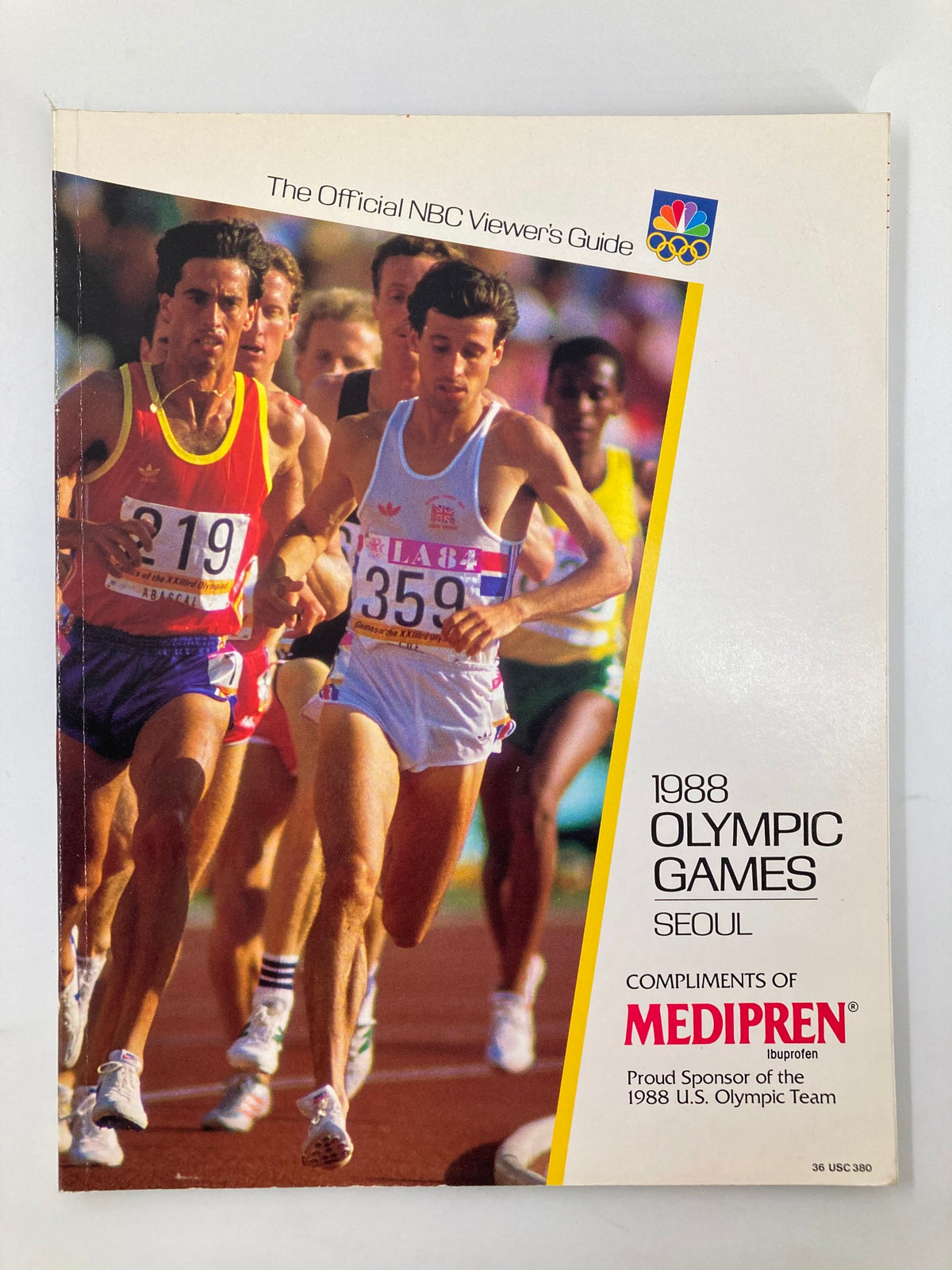VTG 1988 Olympic Games Seoul Official NBC Viewer's Guide cover featuring runners in a competitive race, showcasing vibrant colors and the Olympic logo.