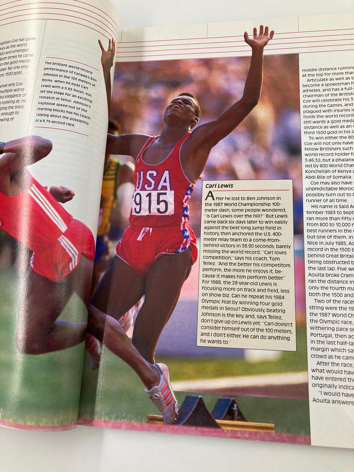 VTG 1988 Olympic Games Seoul Official NBC Viewer's Guide featuring Carl Lewis, an iconic Olympic athlete, jumping in mid-air during a competition.