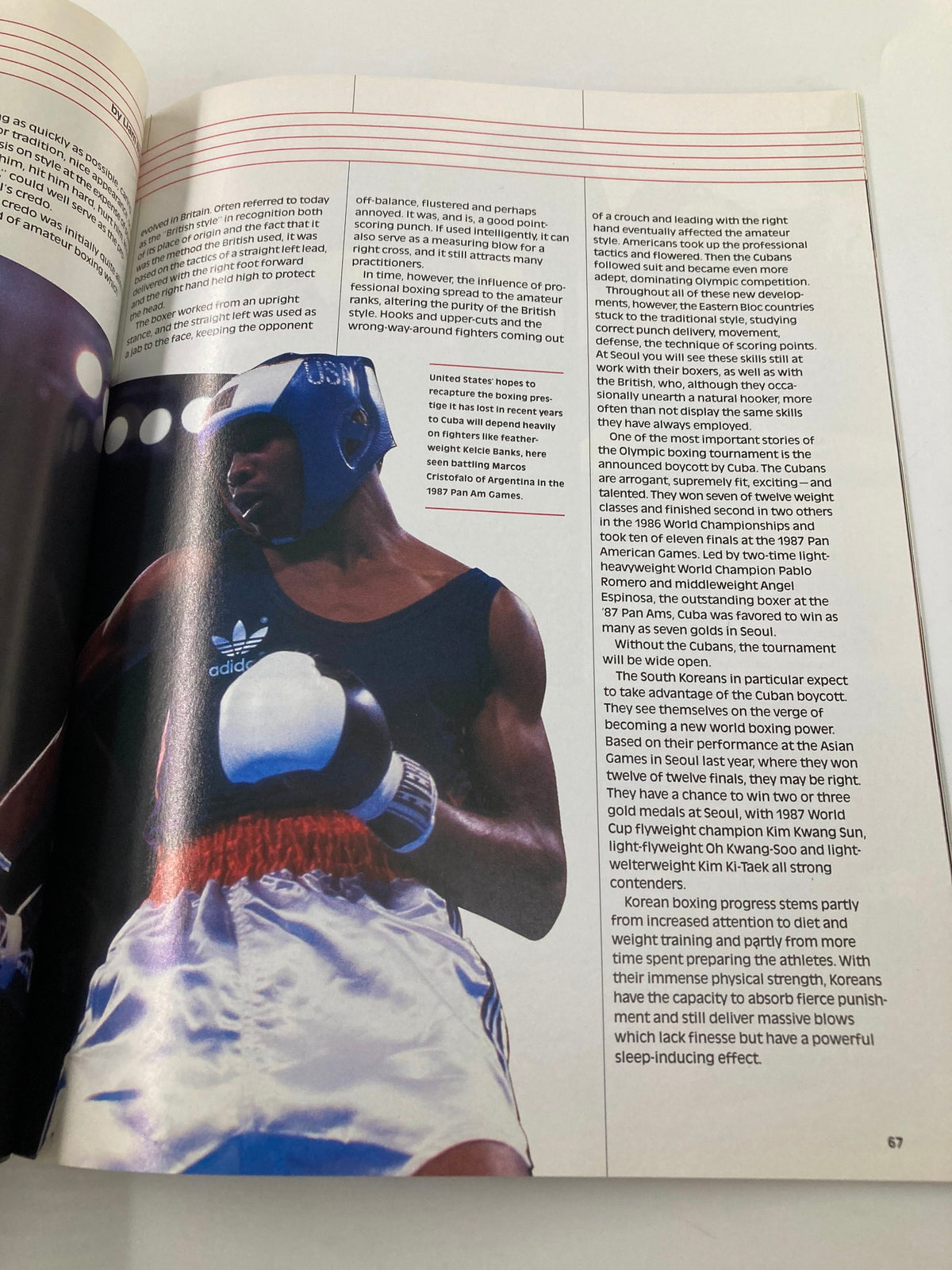 VTG 1988 Olympic Games Seoul Official NBC Viewer's Guide showcasing a male boxer in action, representing the Olympic boxing events.