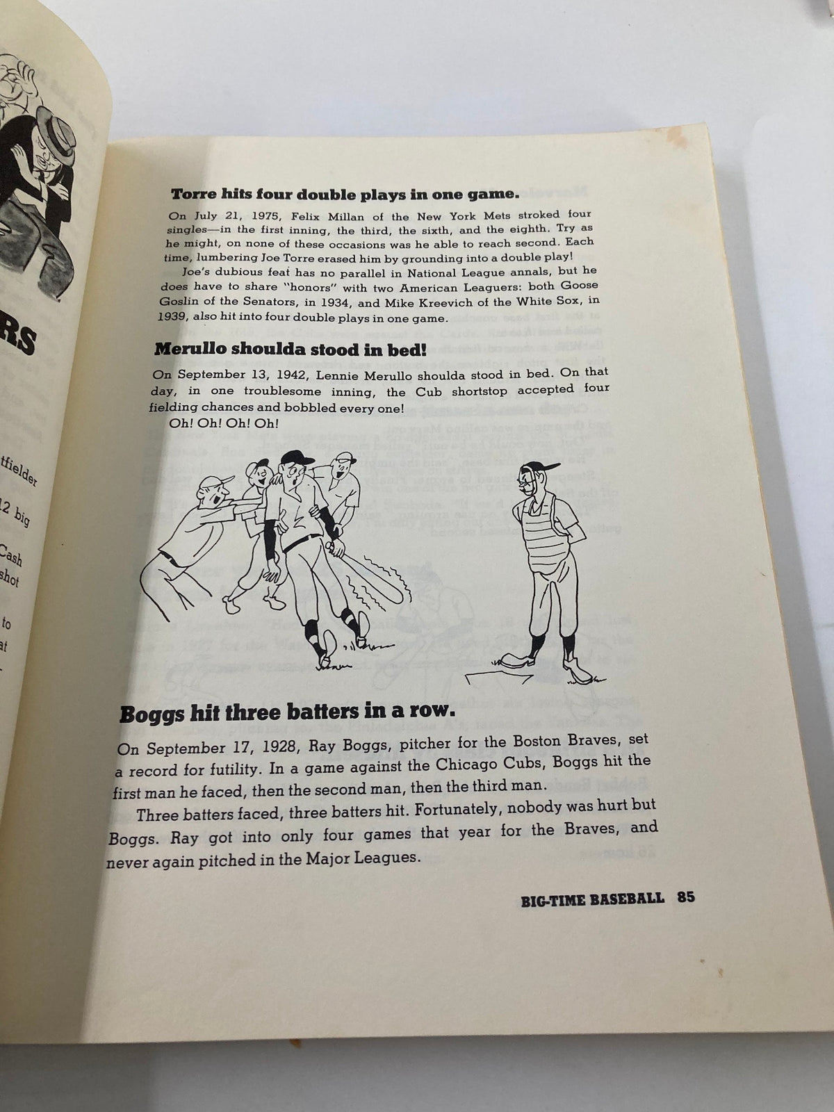 Page from VTG 1978 Big-Time Baseball by Maury Allen recounting a record-setting baseball game featuring player performances.