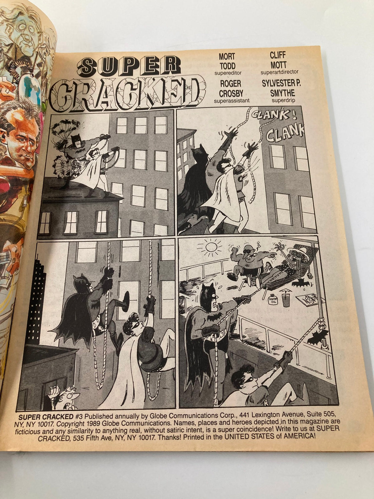 Interior page of Super Cracked Humor Magazine #3, highlighting the title and credits for the creative team behind the magazine.