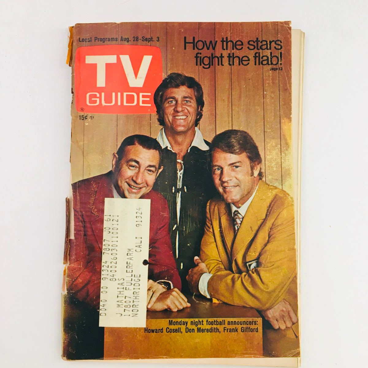TV Guide August 28 1971 #961 Howard Cosell & Don Meredith, Los Angeles CA