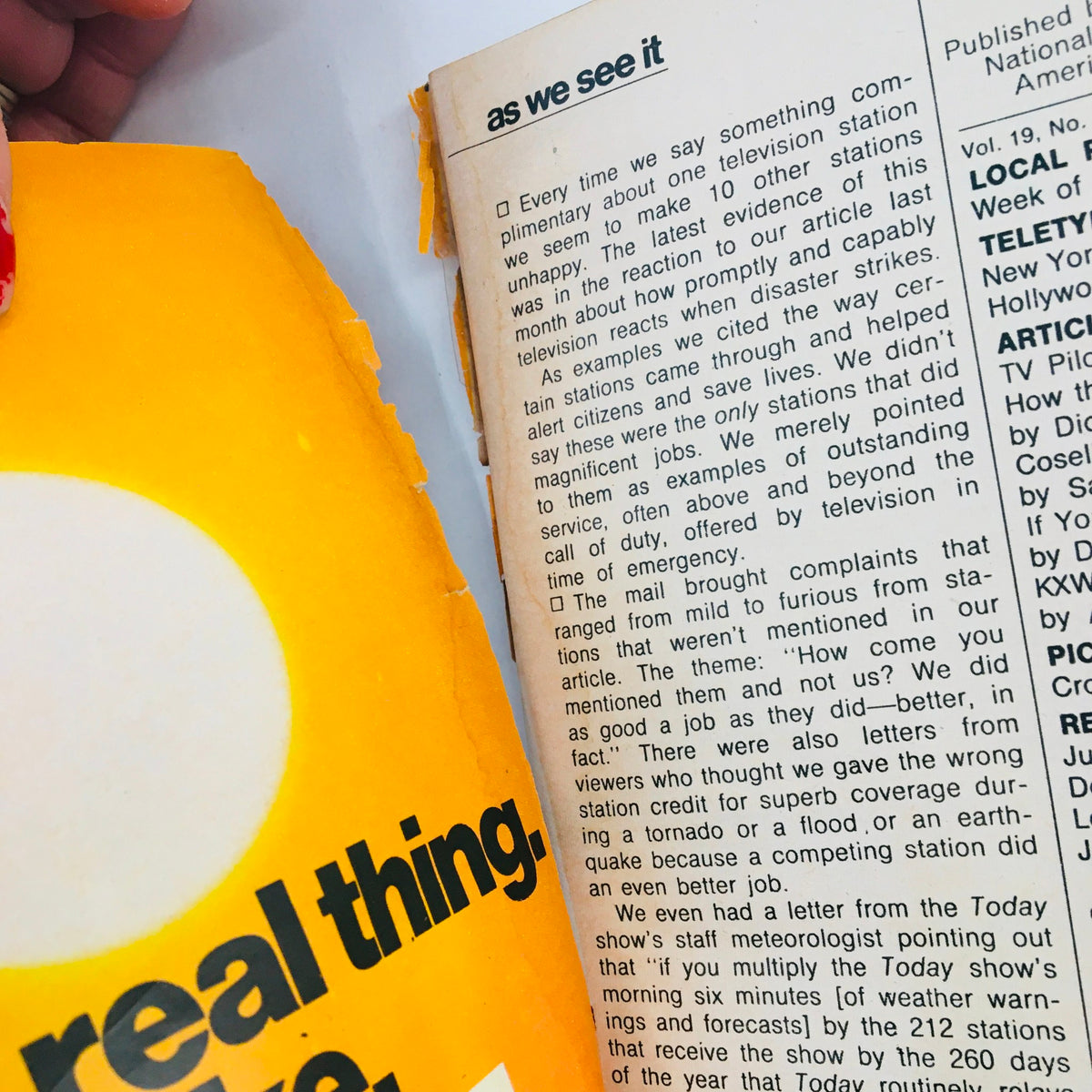Inside page of TV Guide August 28 1971 #961 displaying editorial content and wear on the page.