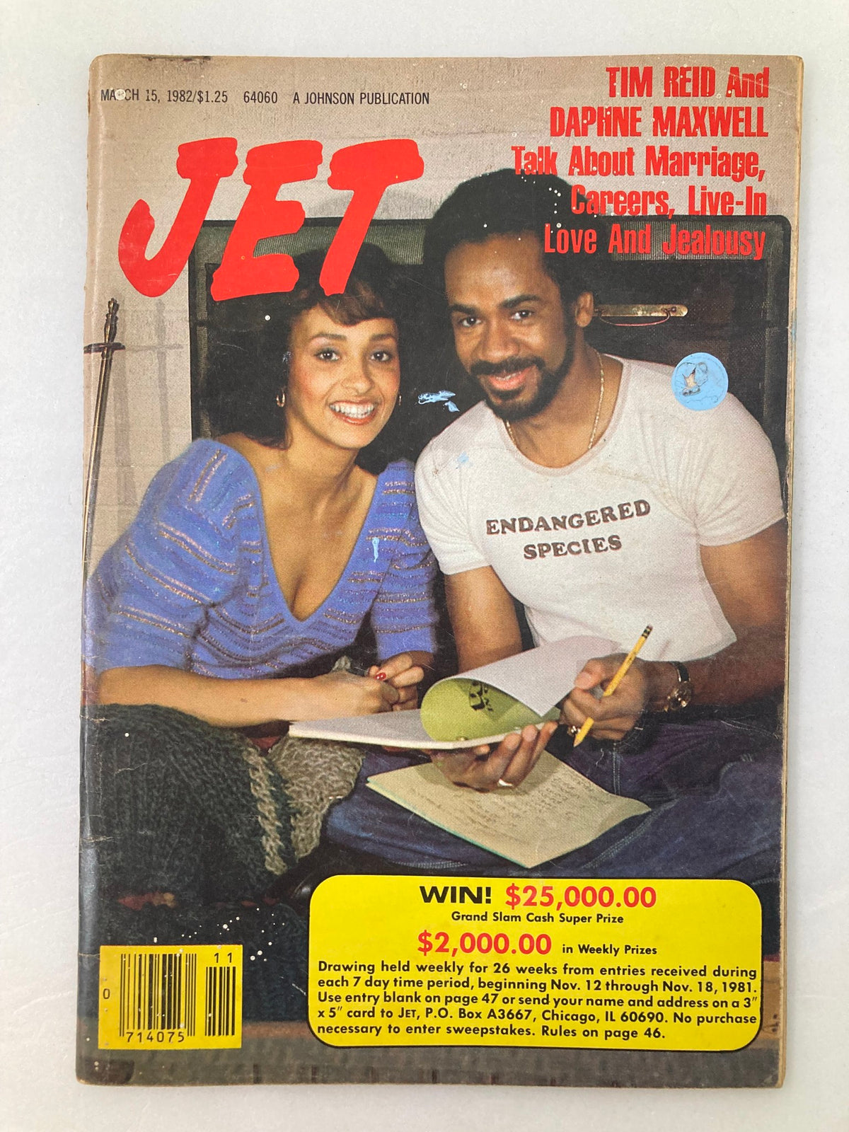 Cover of VTG Jet Magazine March 15 1982, Vol 62 #1 featuring Tim Reid and Daphne Maxwell, discussing marriage and relationships.