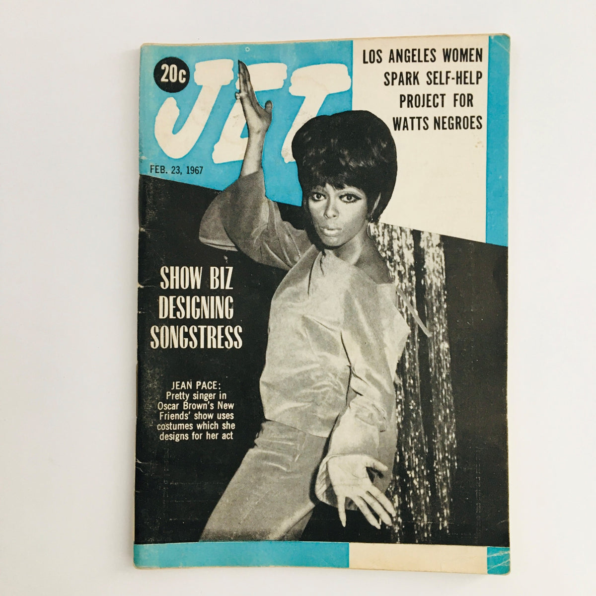 Jet Magazine cover from February 23, 1967, featuring Jean Pace, the Pretty Singer, highlighting her role in Oscar Brown's New Friends show and showcasing a vintage design from the era.