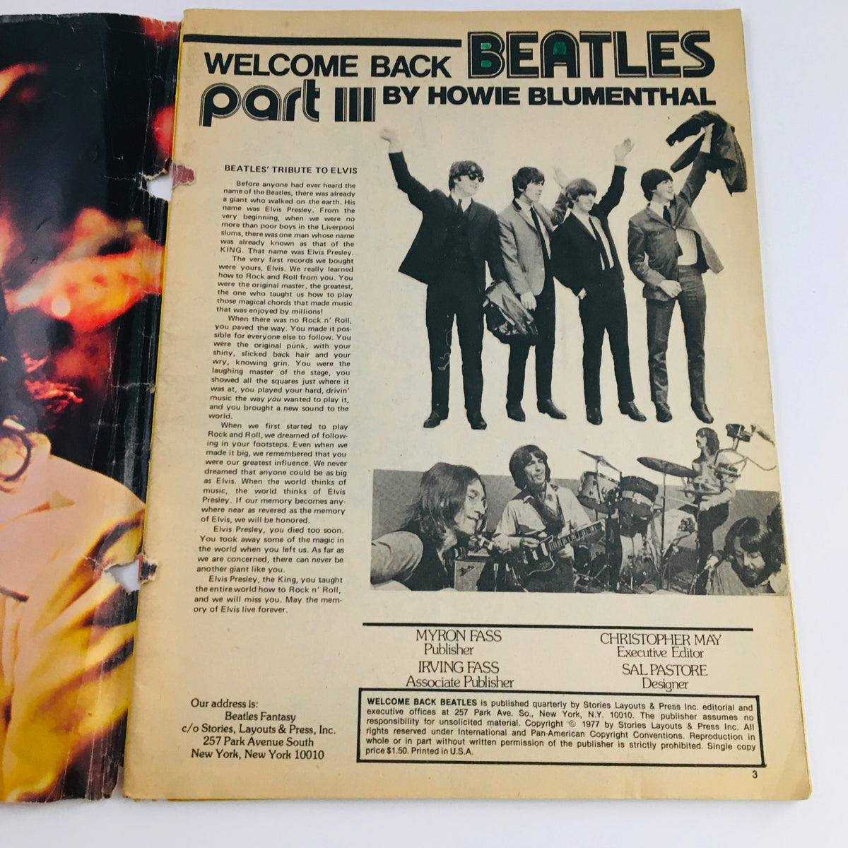 Inside page of 'Welcome Back Beatles Part III' magazine, showcasing content related to The Beatles and their cultural significance.