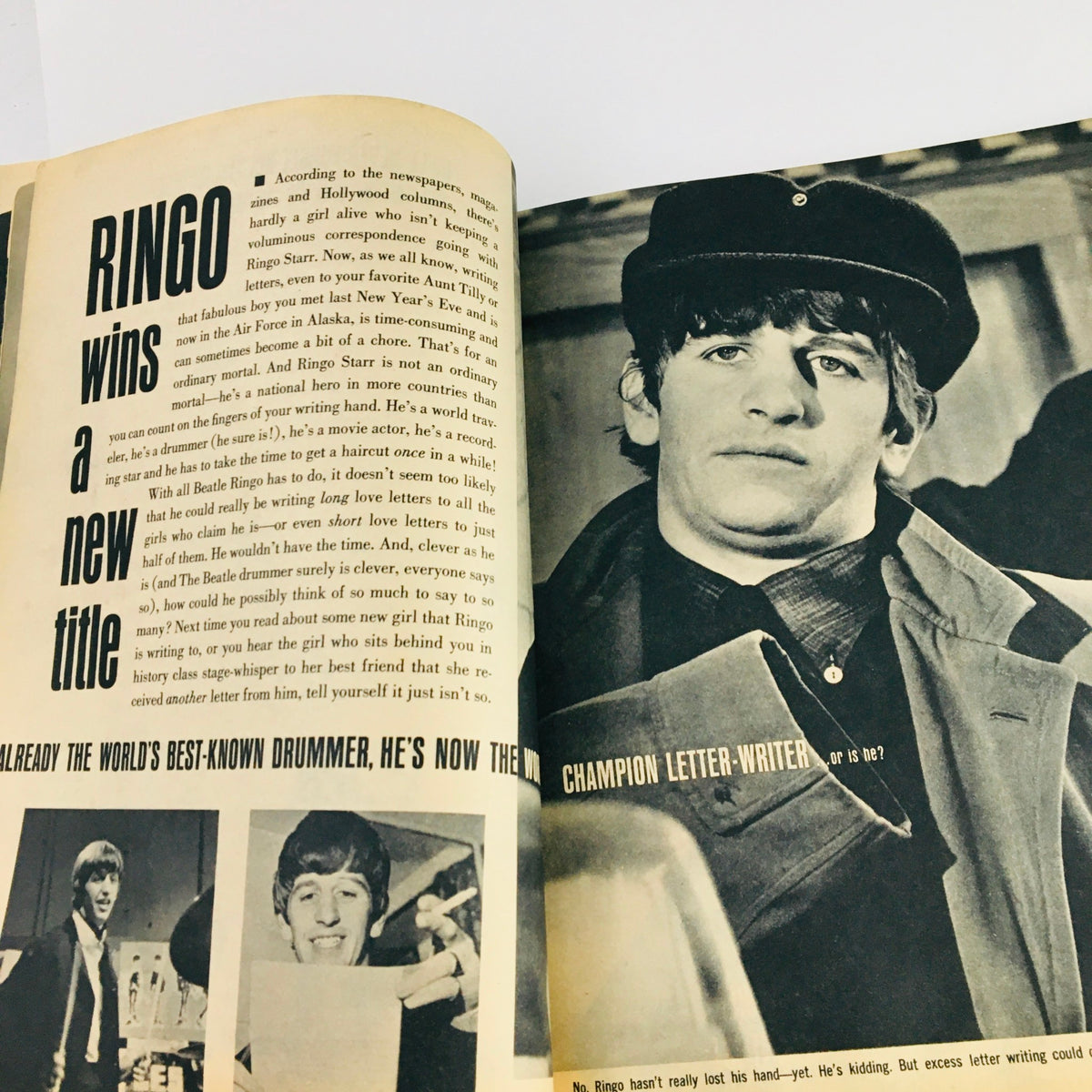 1964 The Beatles Are Back and Visit Their Home Fab Photos - An interior page covering Ringo Starr's experiences and showcasing him as 'CHAMPION LETTER-WRITER'.