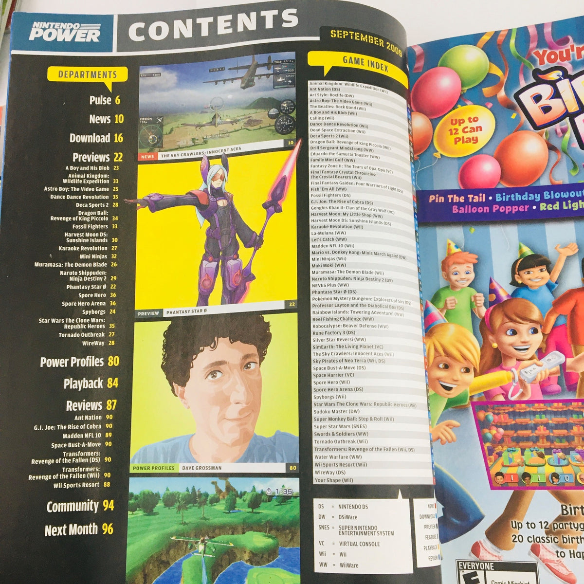 Contents page of Nintendo Power Magazine September 2009, including game index and featured sections, emphasizing Final Fantasy Crystal Chronicles along with other popular titles, valuable for gaming history.