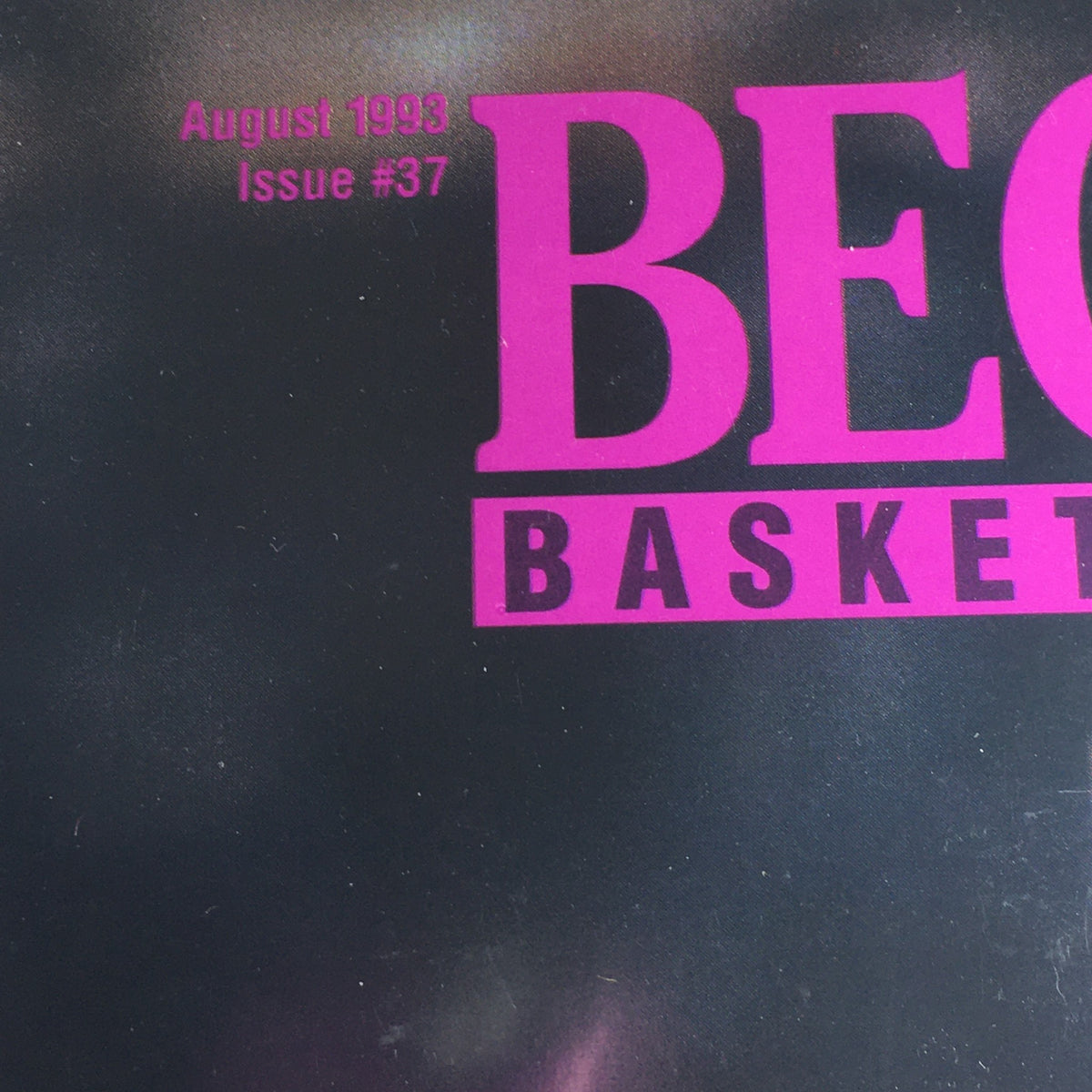 Close-up of the Beckett Basketball Monthly August 1993 Issue #37 title, highlighting the magazine's name and issue information.