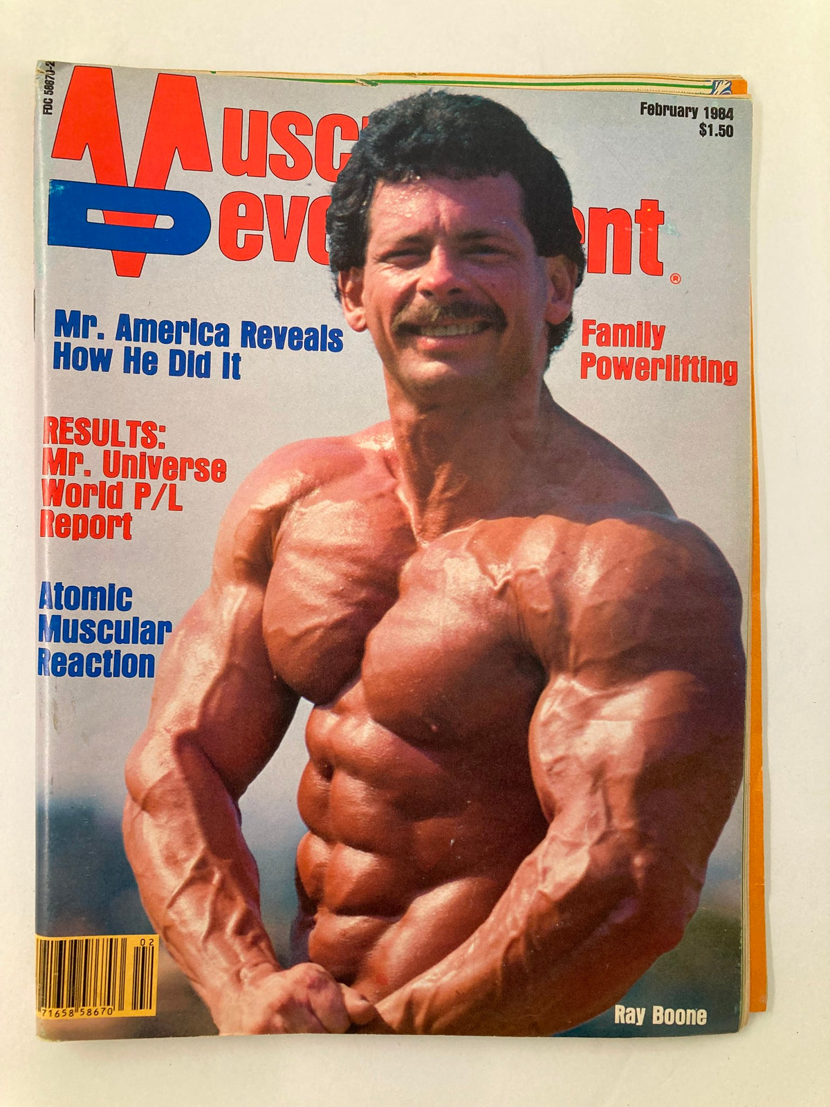 Cover of VTG Muscular Development Magazine February 1984 Vol 21 #1 featuring Ray Boone, showcasing bodybuilding with headlines about Mr. America and competitive results.