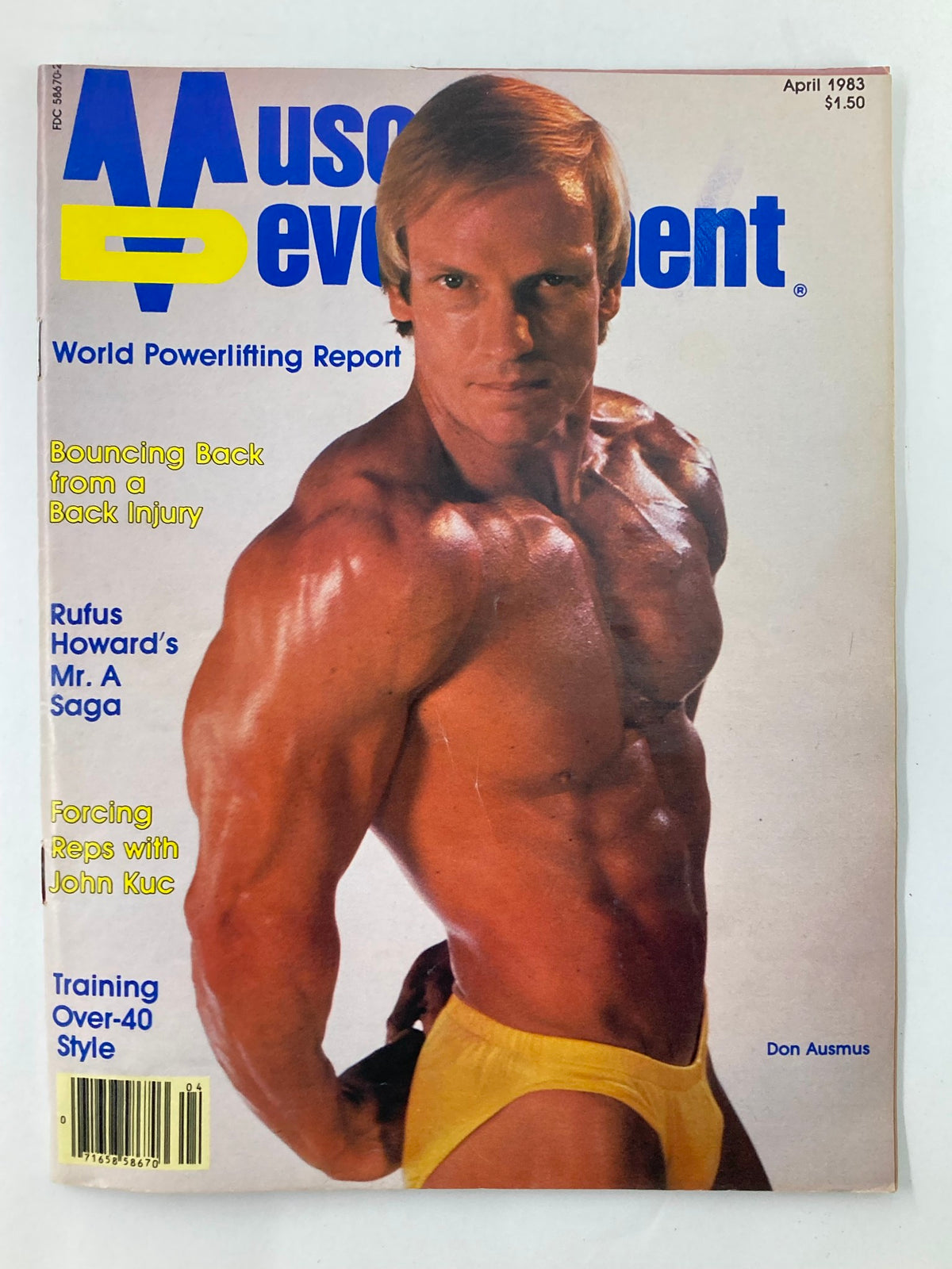 Cover of VTG Muscular Development Magazine April 1983 Vol 20 #2 featuring Don Ausmus, showcasing a muscular bodybuilder in a striking pose, highlighting the theme of fitness and bodybuilding from the early '80s.