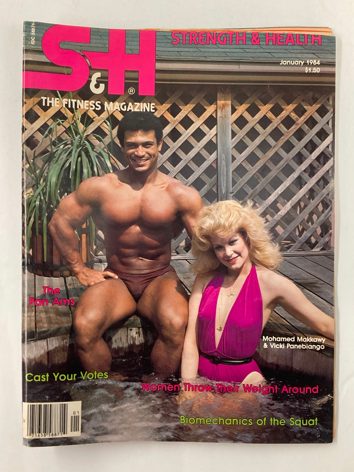 Vintage Strength & Health Magazine from January 1984 featuring bodybuilding legends Mohamed Makkawy and Vicki Panebiango, highlighting the evolving fitness culture of the 1980s.