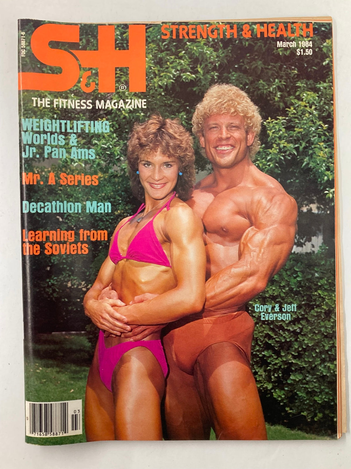 Cover of VTG Strength & Health Magazine March 1984 Vol 52 #2 featuring Cory and Jeff Everson, showcasing vintage fitness culture with vibrant colors and notable articles on bodybuilding.
