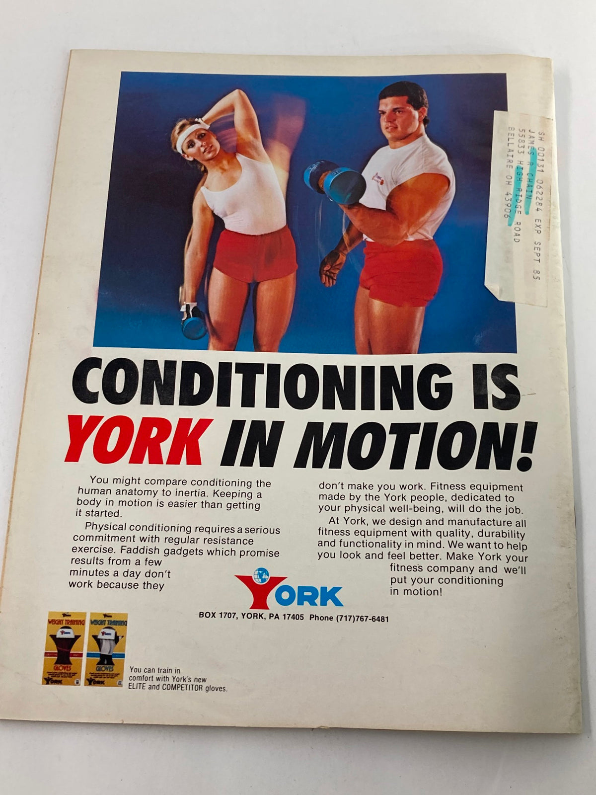Cover page of the VTG Strength & Health Magazine July 1985, Vol 53 No 4, featuring a vintage design and a fitness ad highlighting conditioning with York equipment.