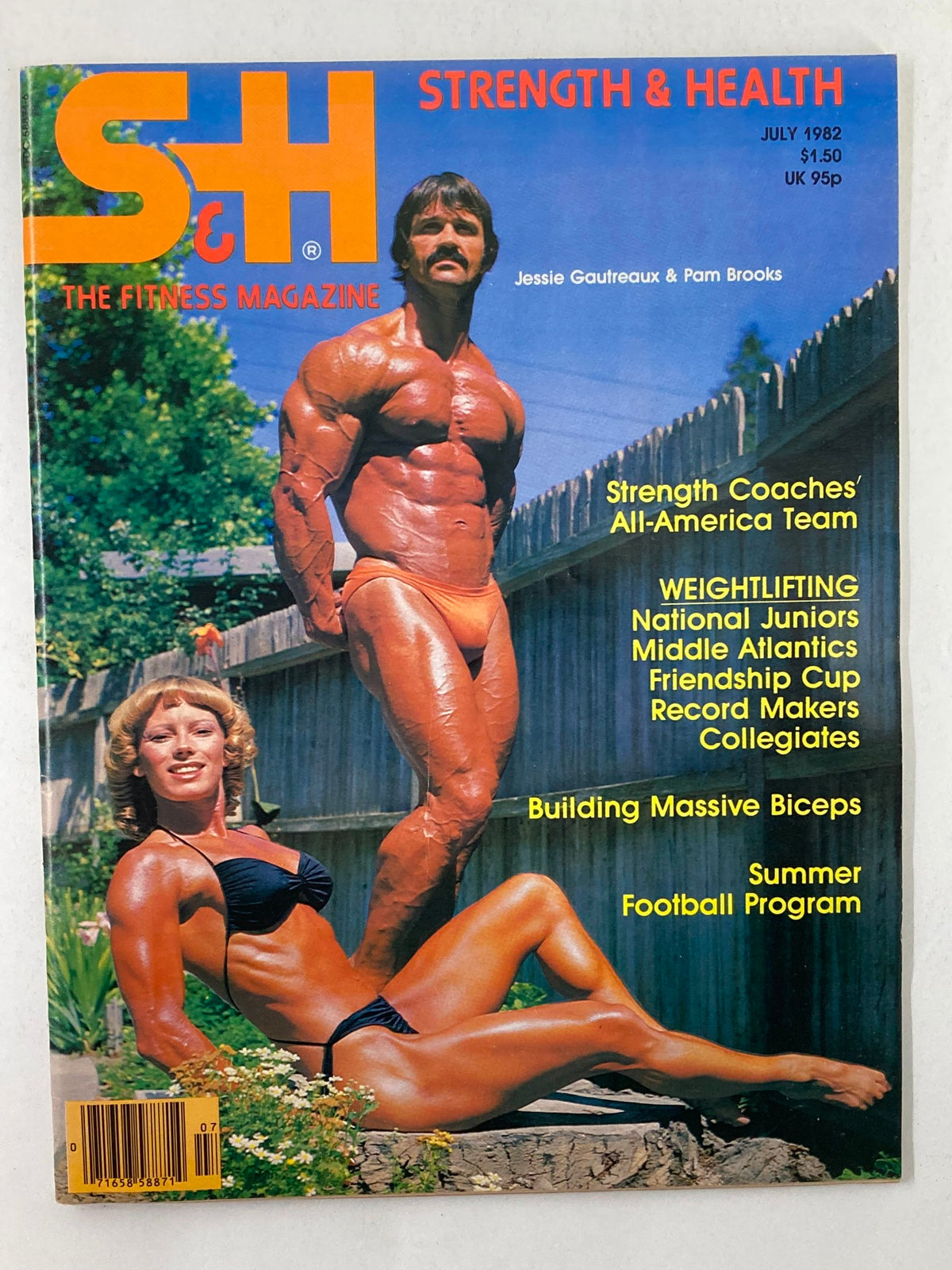 Cover of VTG Strength & Health Magazine July 1982 Vol 50 #4 featuring Jessie Gautreaux and Pam Brooks, showcasing fitness and bodybuilding themes.