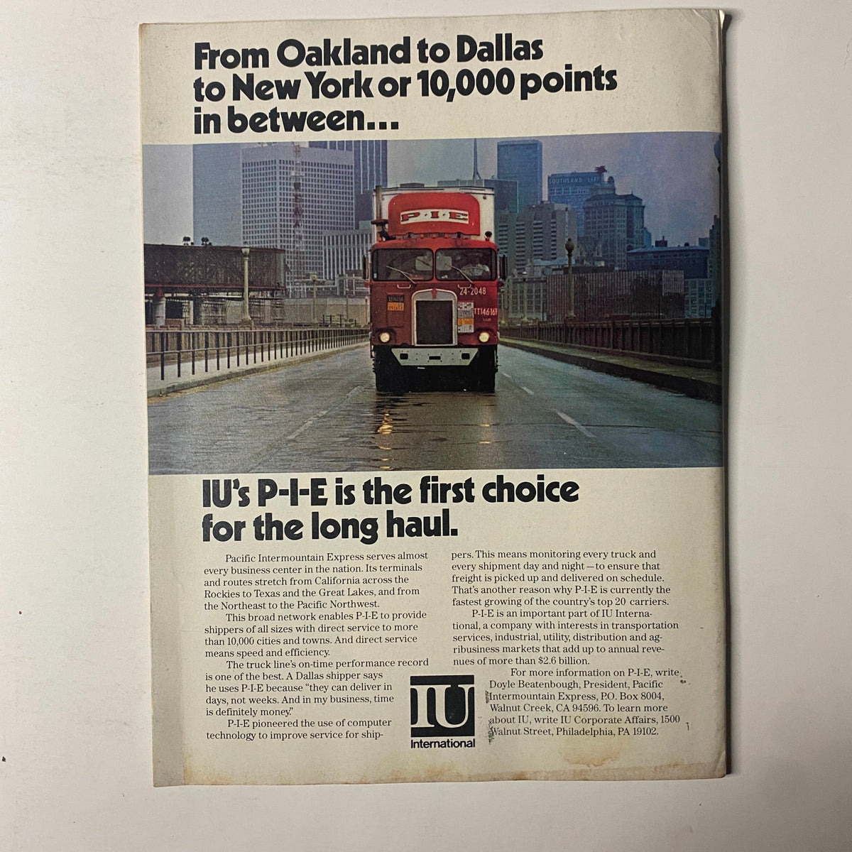 Cover of Forbes Magazine from July 21, 1980 featuring a truck advertisement with the text 'IU's P-I-E is the first choice for the long haul', relating to U.S. Naval Power's strategic importance.