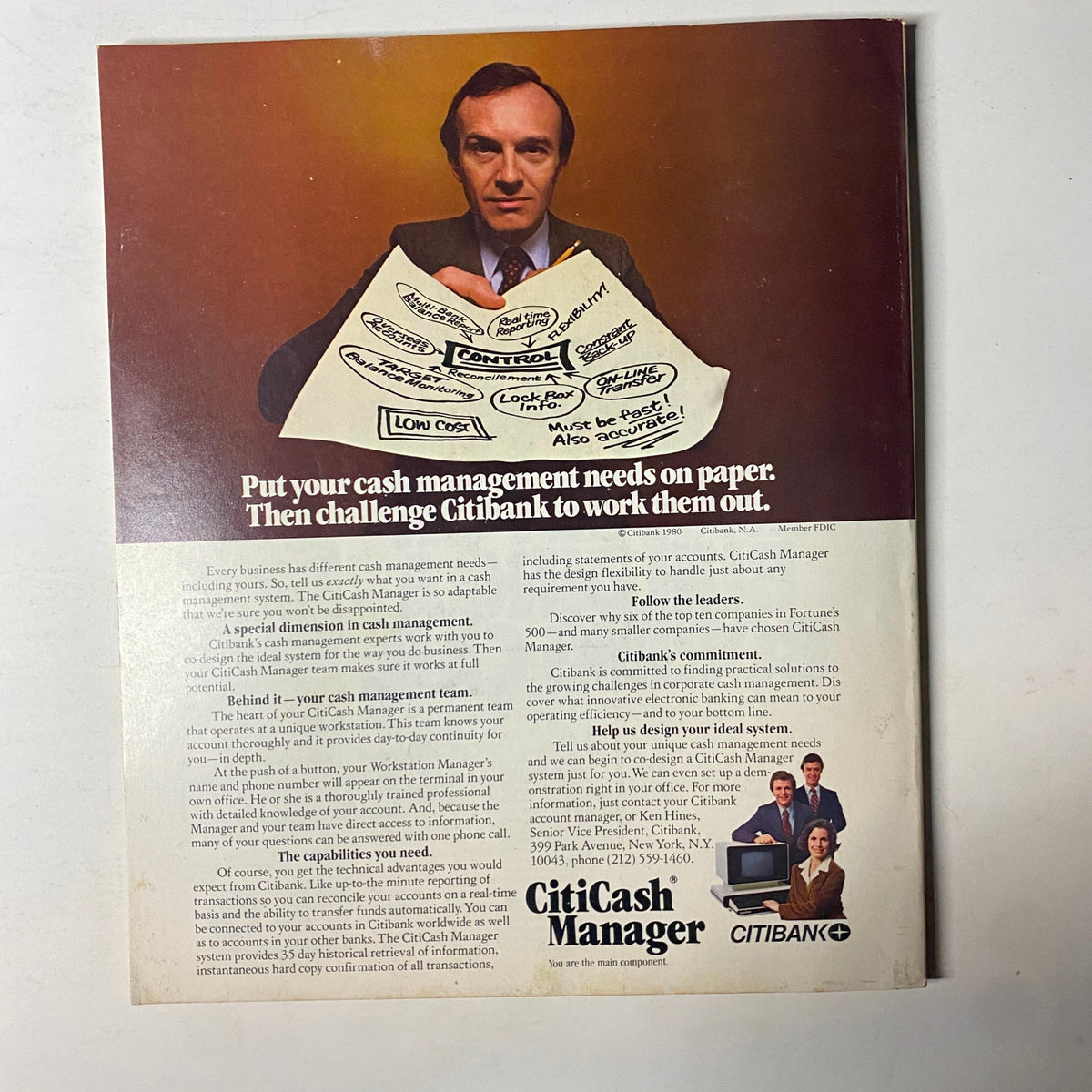 Back cover advertisement for CitiCash Manager from Fortune Magazine, July 14, 1980, showcasing cash management solutions.