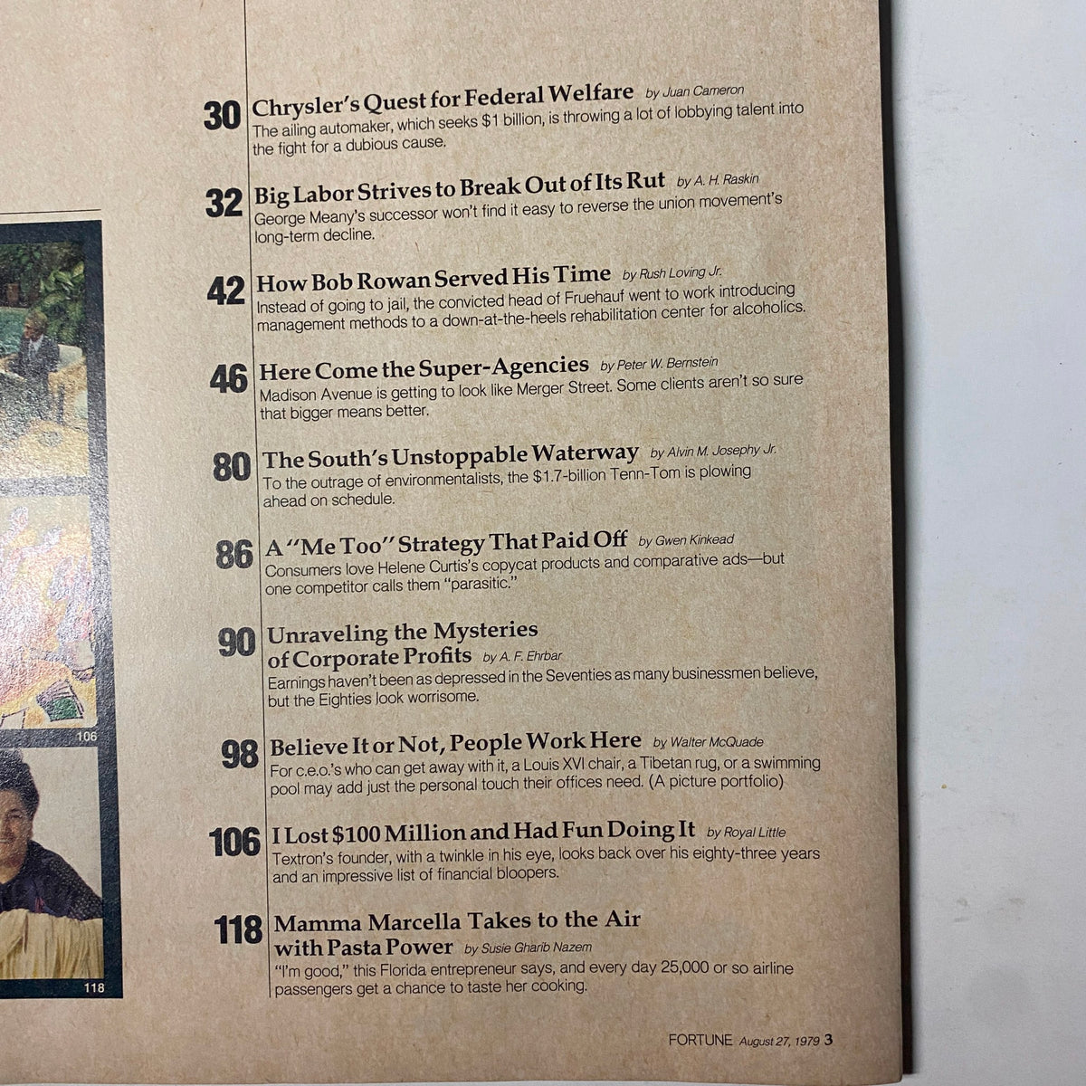 Fortune Magazine August 27, 1979 featuring articles on corporate strategy, including Chrysler's federal welfare quest, labor issues, and consumer behavior insights.