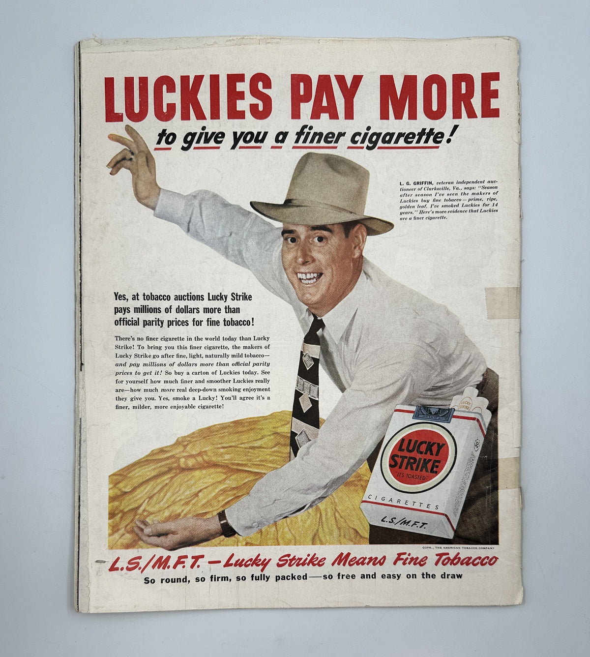 Cover of Collier's Magazine from September 17, 1949, showcasing a bold advertisement for Lucky Strike cigarettes. The cover illustrates a man enthusiastically promoting the product, demonstrating the advertising style of the era.