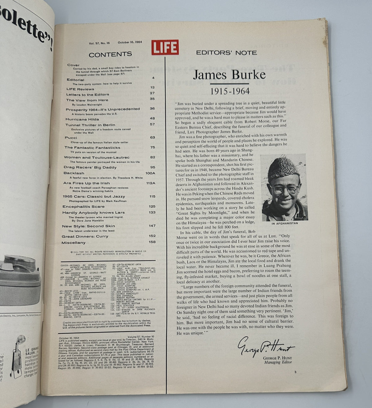 Editors' Note page from LIFE Magazine October 16, 1964 featuring James Burke, discussing insights and reflections relevant to the era.