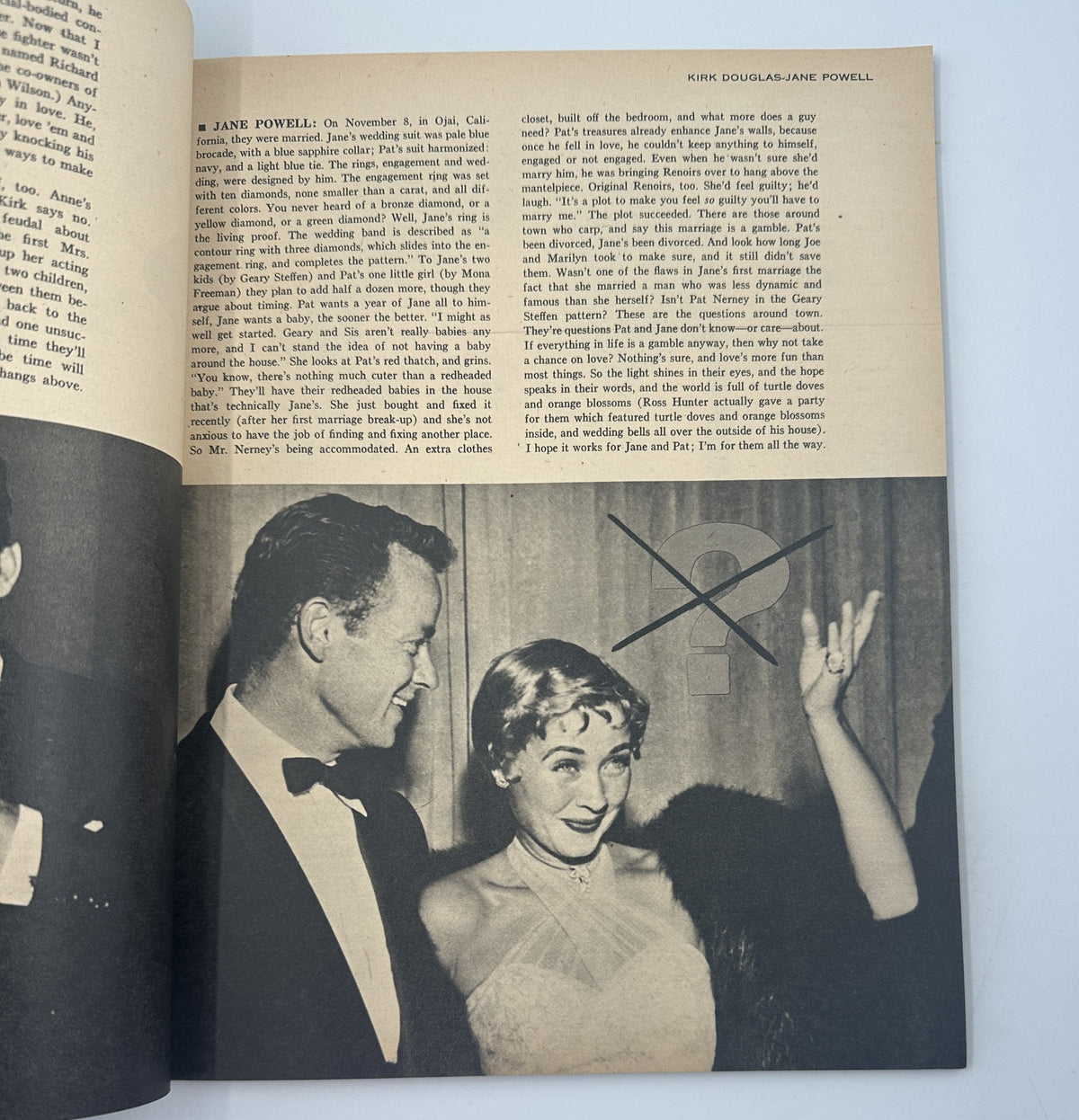Sheilah Graham's Hollywood Yearbook Magazine 1955 featuring Kirk Douglas and Jane Powell, showcasing Hollywood glamour and celebrity culture.