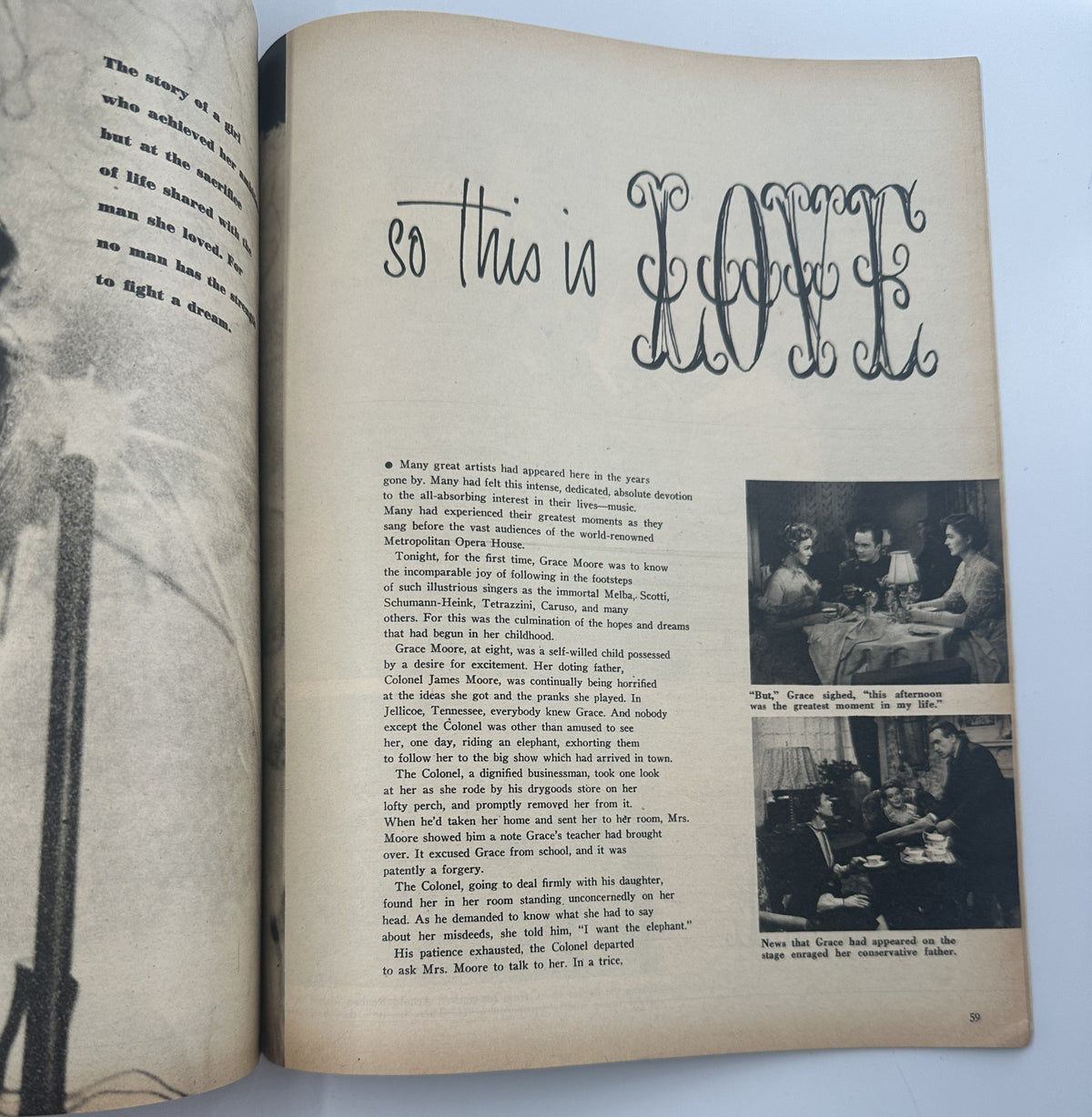 The page from Screen Stories Magazine September 1953, titled 'So This Is Love'. It features text and images related to the article about the film, including a discussion about cast and production elements.
