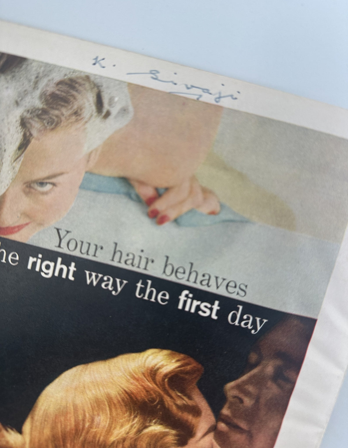 An advertisement from Screen Stories Magazine November 1956 for Shasta Cream Shampoo, with an elegant image showcasing hair care and beauty tips.