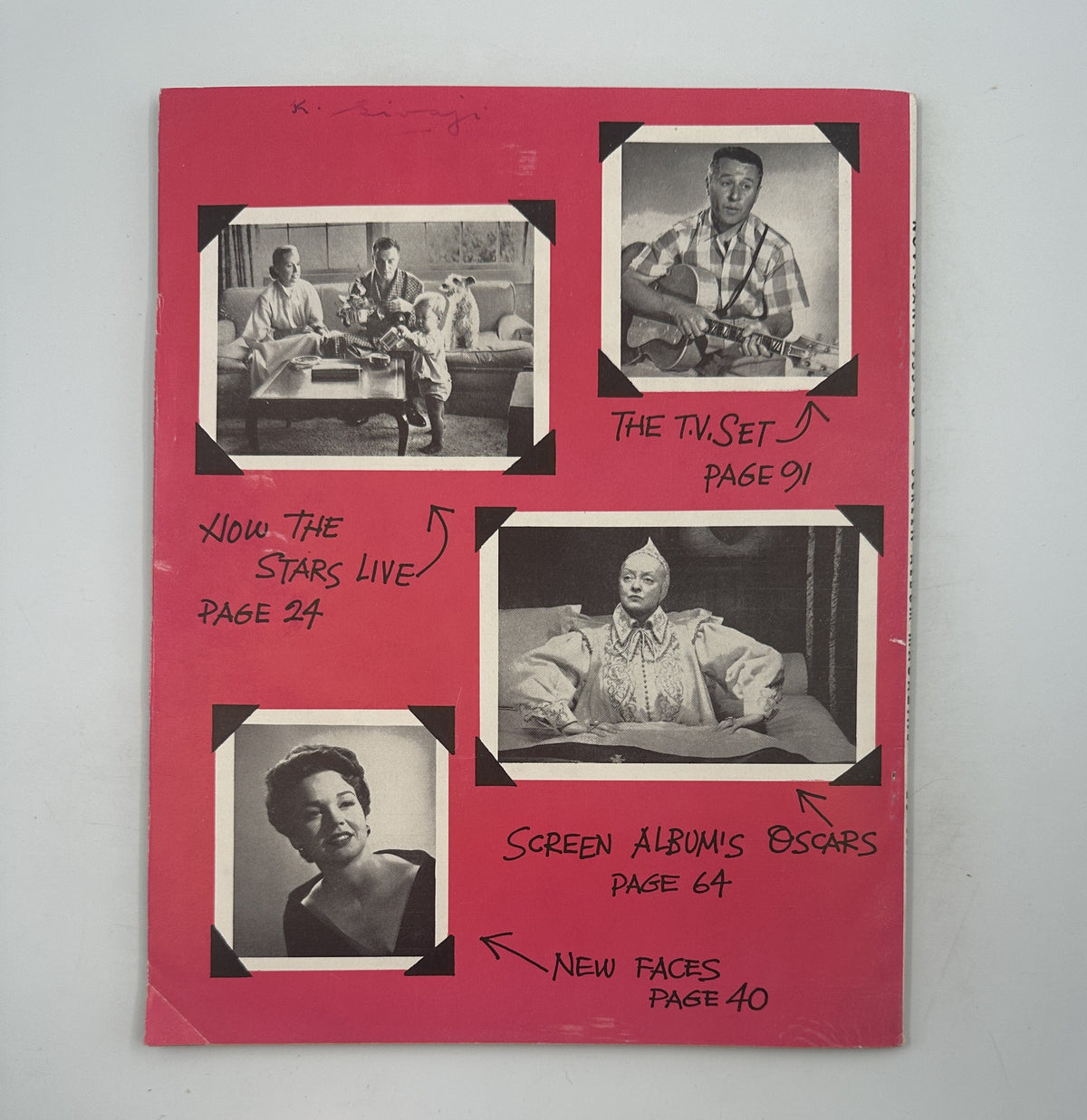 Cover of Screen Album Magazine November 1955 showcasing images of celebrities with highlights such as Oscars and new faces in entertainment.