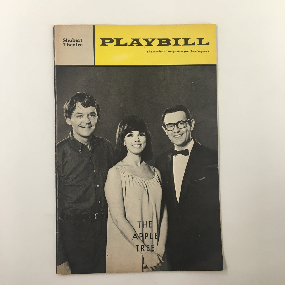 1967 Playbill titled 'The Apple Tree' featuring a promotional photo of the cast at the Sam S. Shubert Theatre. This vintage memorabilia captures the charm of live performances from the golden age of theater.