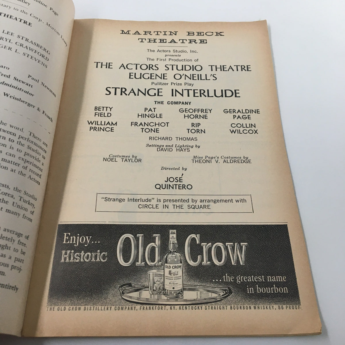 1963 Playbill from the Martin Beck Theatre featuring the cast of Eugene O'Neill's play Strange Interlude, showcasing performances by Betty Field and Pat Hingle.
